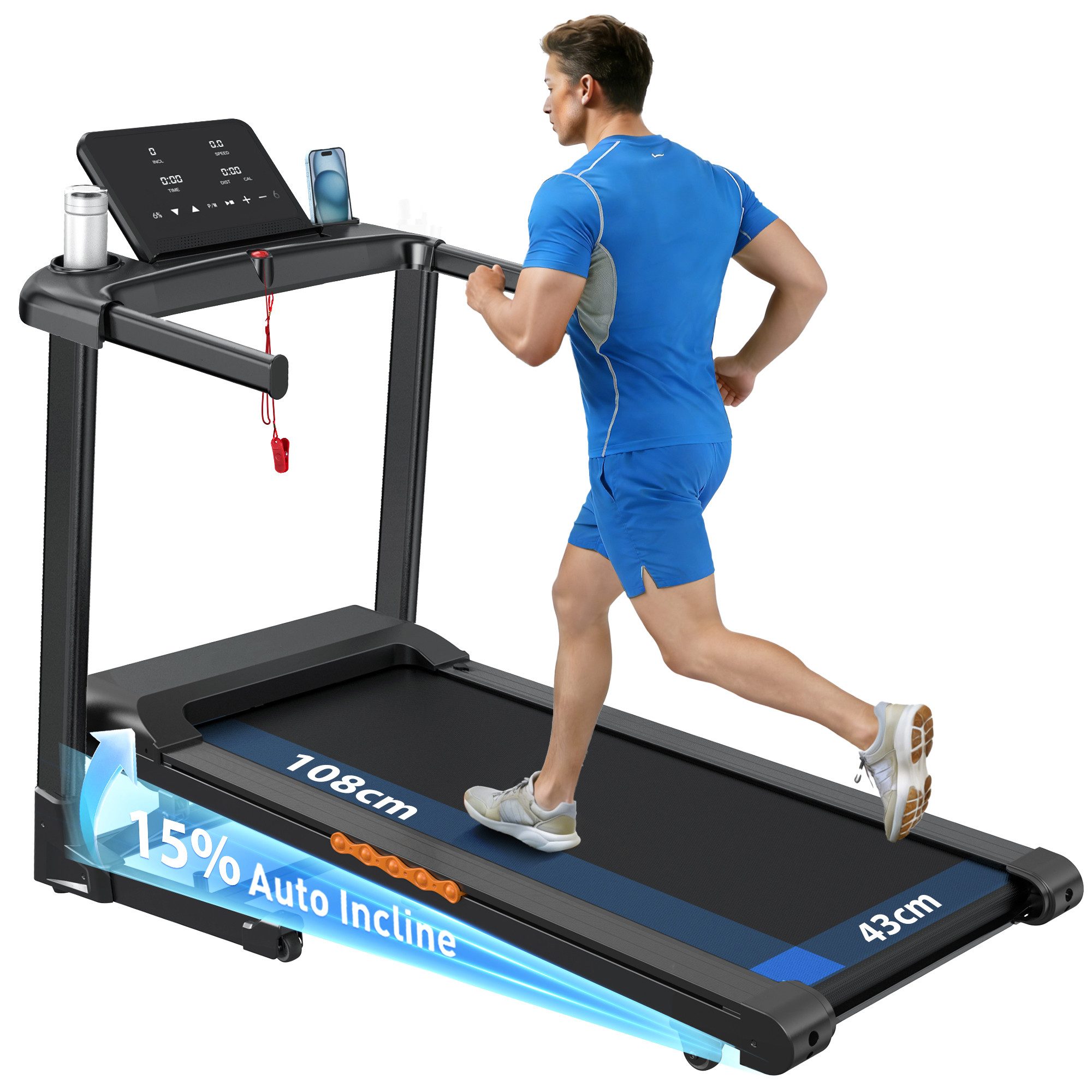 iscooter Laufband für Zuhause mit LED-Anzeige,1–14 km/h,Klappbares (Maximale Tragkraft 150 kg), 3.5HP,15° automatische Neigungsverstellung