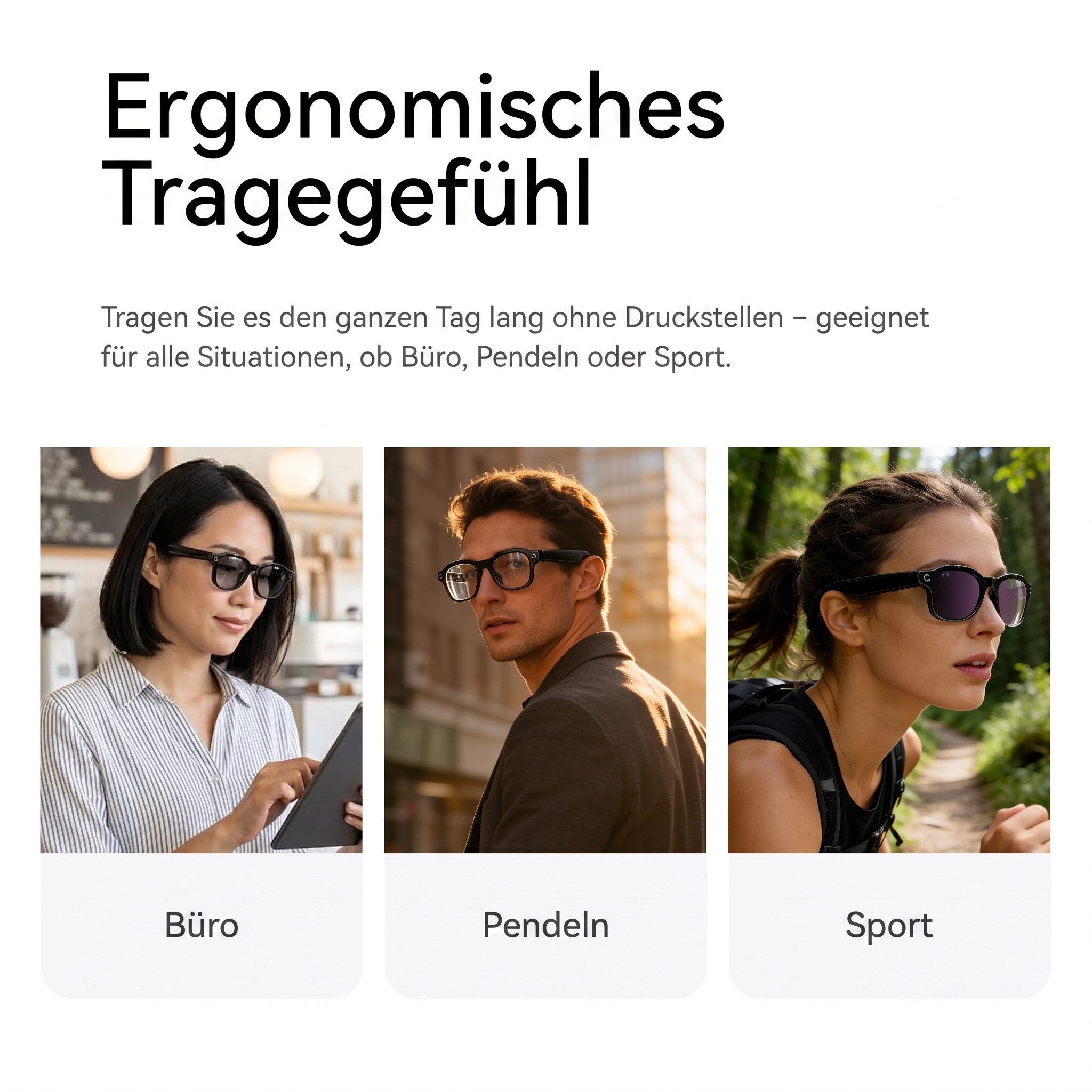 BBG LED-Brille Smart Glasses mit 8MP Kamera, Bluetooth 5.4, AI-Sprachassistent Open-Ear Audio, Wechselgläser, kabelloses Laden, für Android & iOS