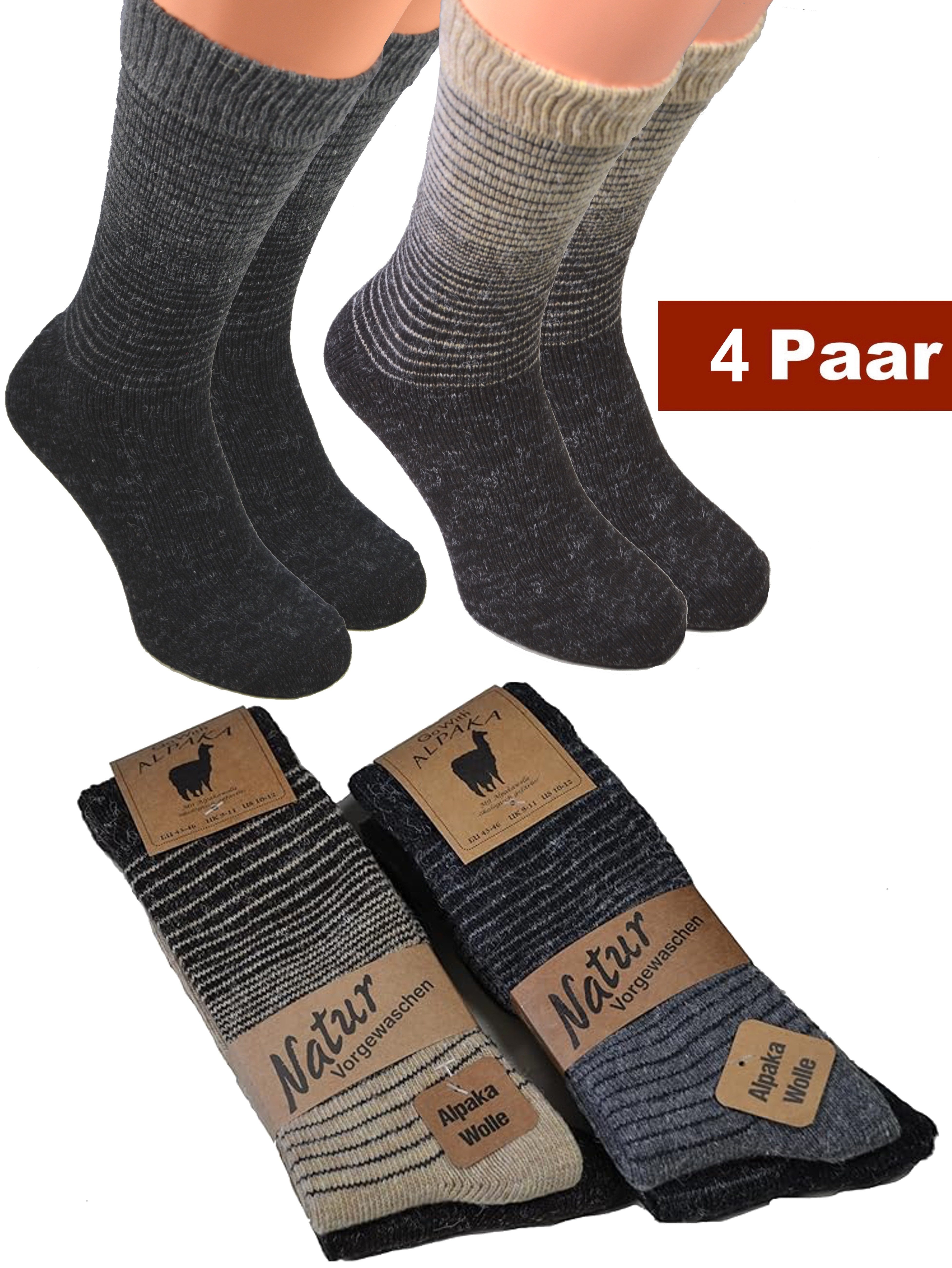 Cocain underwear Wandersocken Extrem Warme dicke weiche Alpaka Socken Wollsocke Alpacka Wolle Thermo (4-Paar) Alpaka Wollsocken für Männer Frauen Kinder