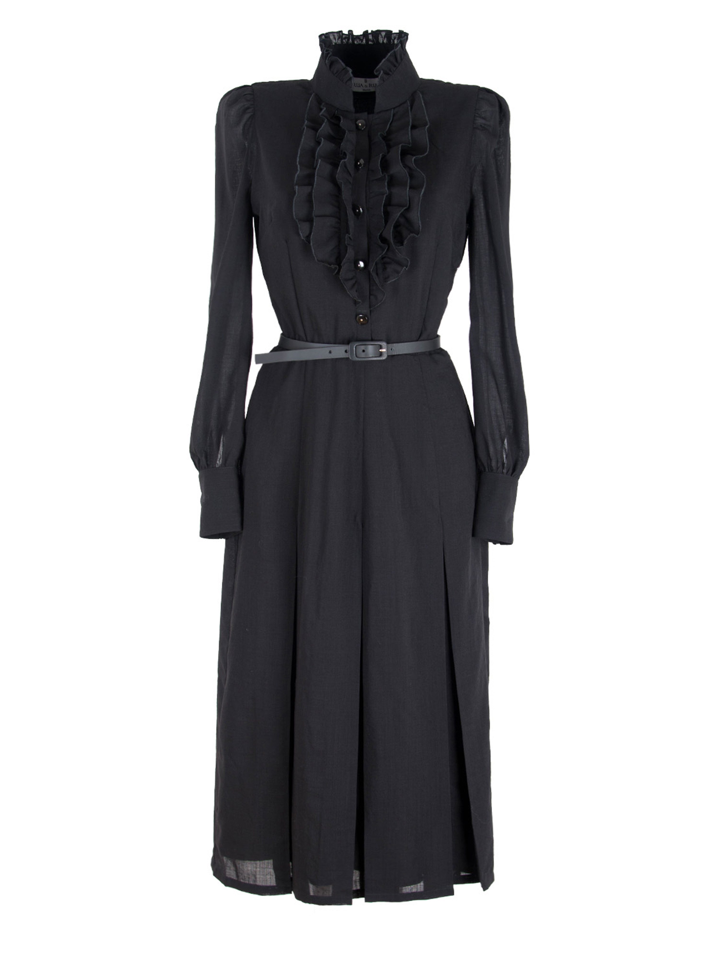 RUA & RUA Midikleid Kleid aus Wolle mit Rüschen in Schwarz (1-tlg)