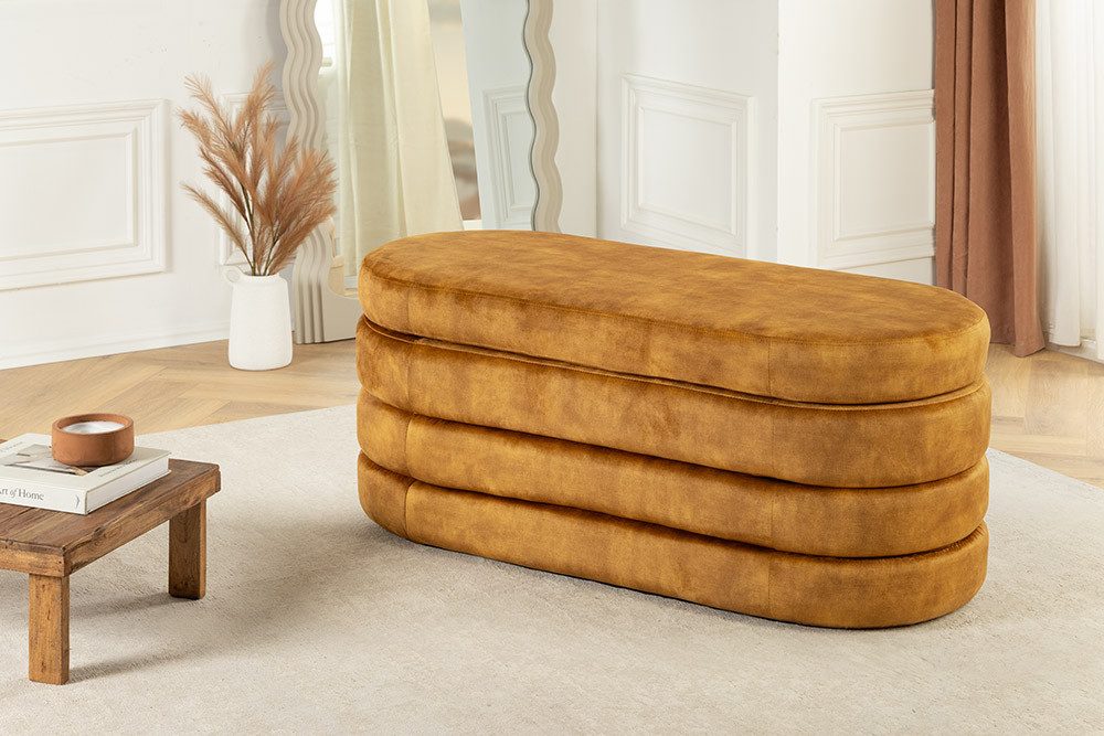 riess-ambiente Sitzbank VOGUE 115cm senfgelb - Samt, mit Stauraum, fertig montiert, gepolstert (Einzelartikel, 1-St), stilvolle Polsterbank - ideal für glamouröse Schlafzimmer & Ankleiden