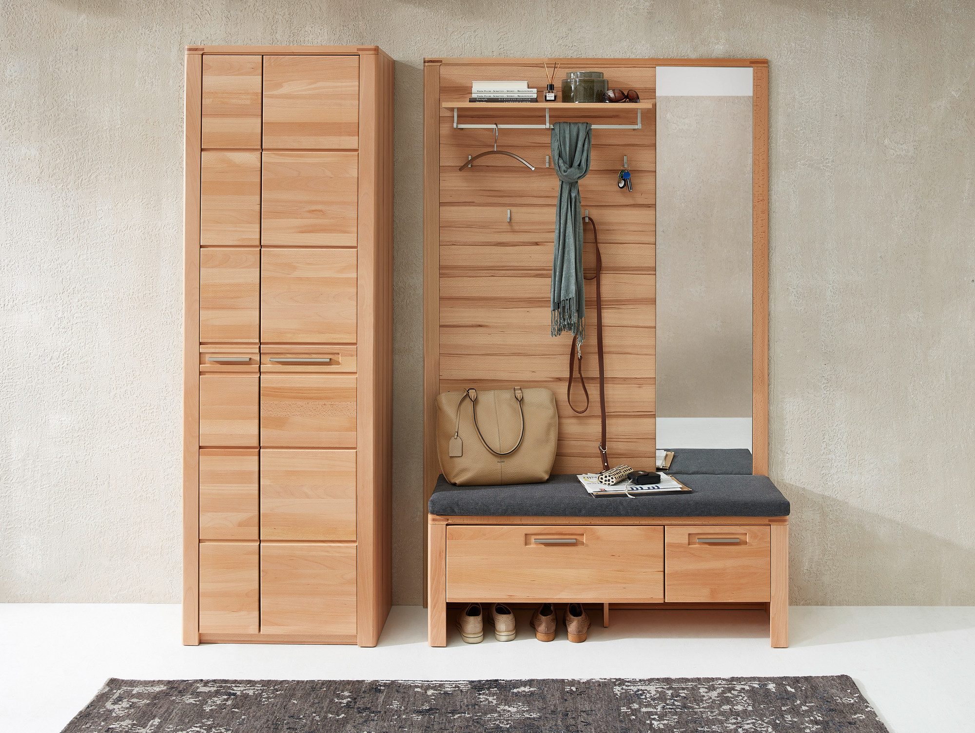 Moebel-Eins Garderobenschrank NESTOR ONE Garderobenschrank II, Material Teilmassiv, Kernbuche lack