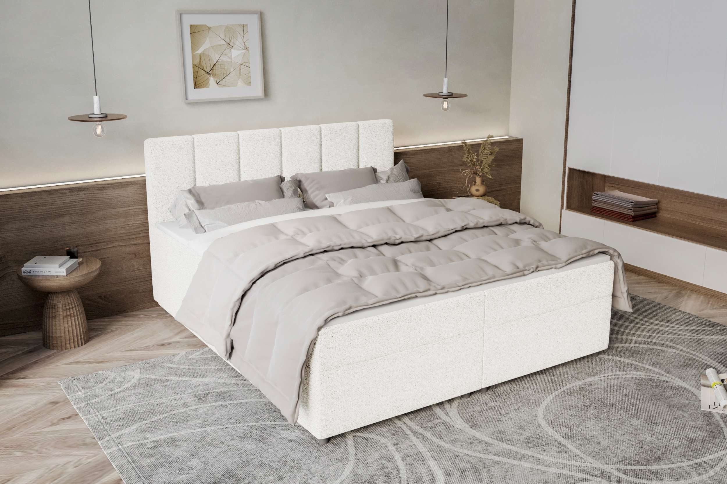 99rooms Boxspringbett Bergamo (Schlafzimmerbett, Bett), 140/160/180/200x200 cm, in Webstoff MALMO_NEW