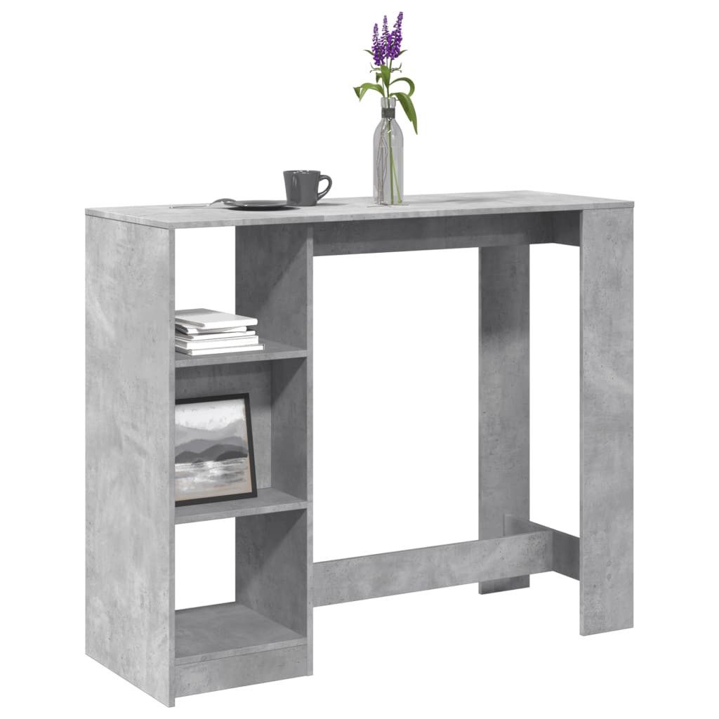 vidaXL Bartisch NA Bartisch Stehtisch Esstisch mit Regal Betongrau 124x46x103,5 cm Spa