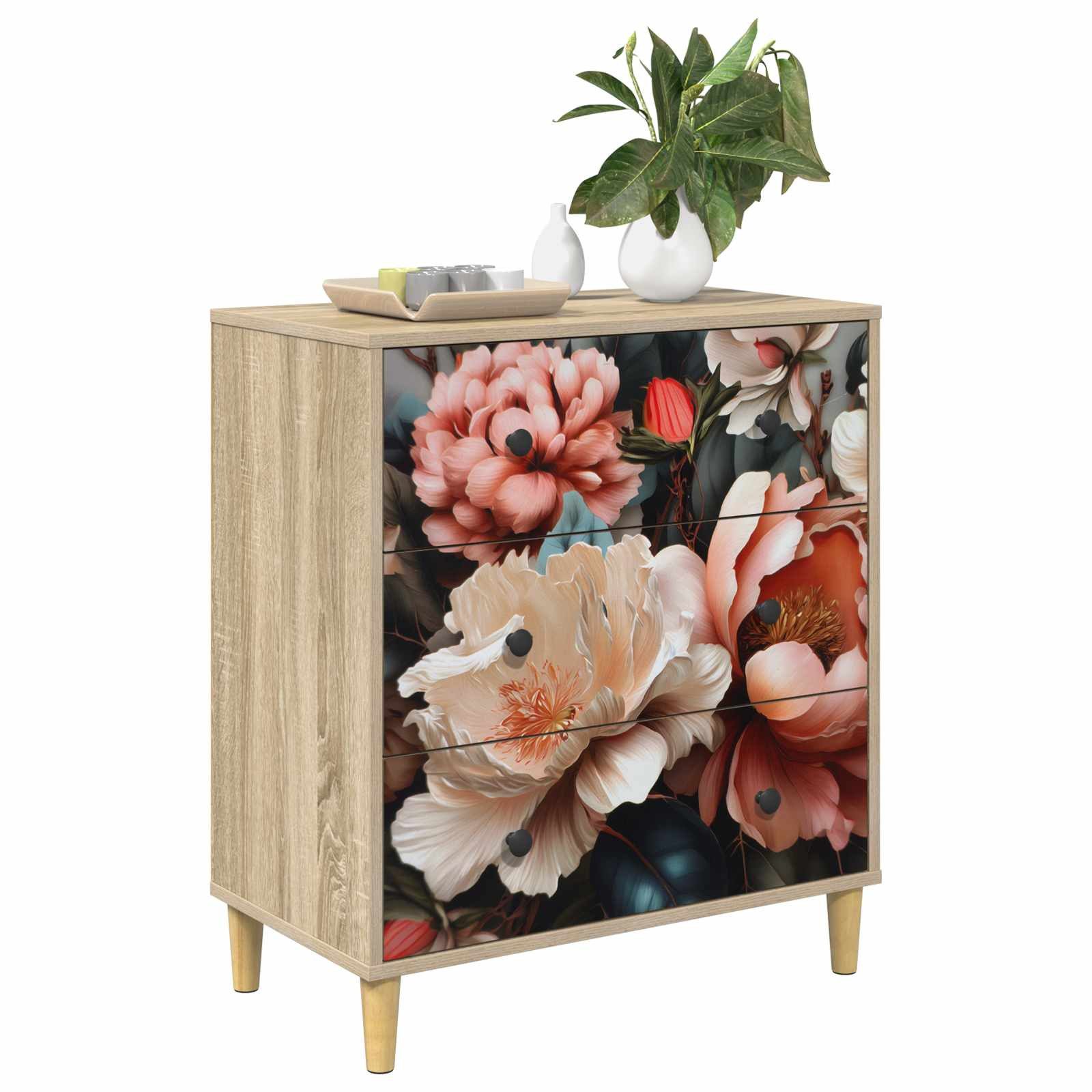 vidaXL Kommode 66 x 36,5 x 75 cm Kommode Schubladenschrank Sideboard BORNE Licht Pfin