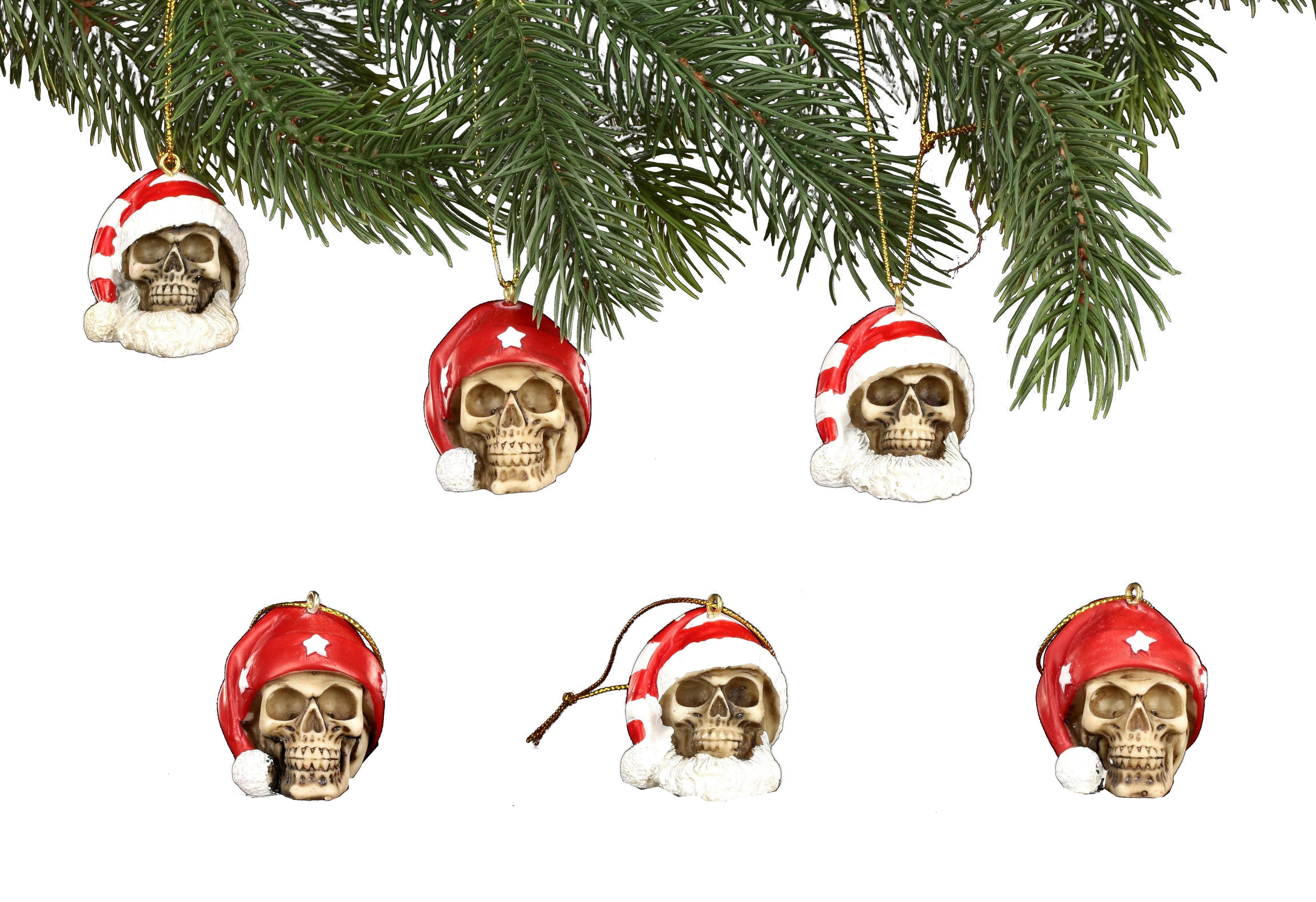 Figuren Shop GmbH Christbaumschmuck Christbaum-Schmuck - Weihnachts-Totenköpfe Mix - 6er Set (6-tlg)