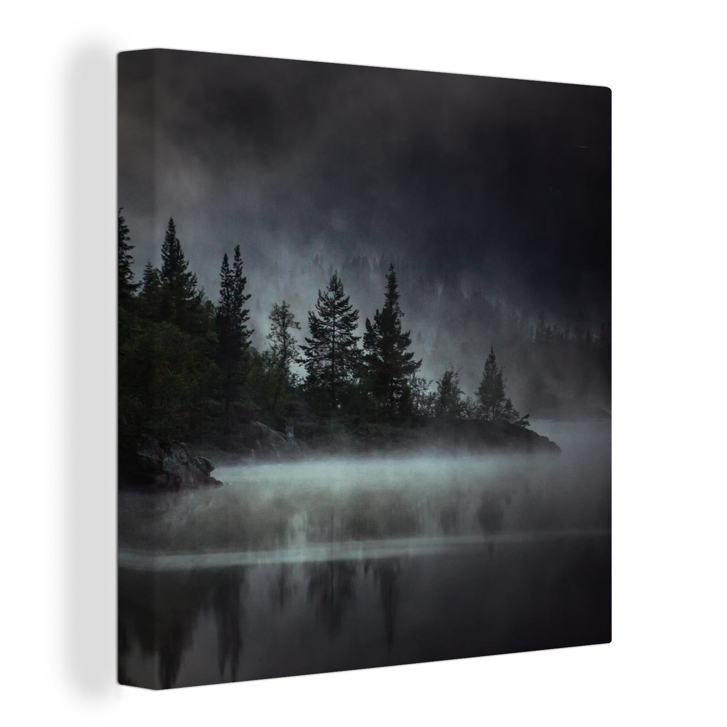 OneMillionCanvasses® Leinwandbild Wald - Nebel - Schwarz - Weiß, Fotodruck günstig online kaufen