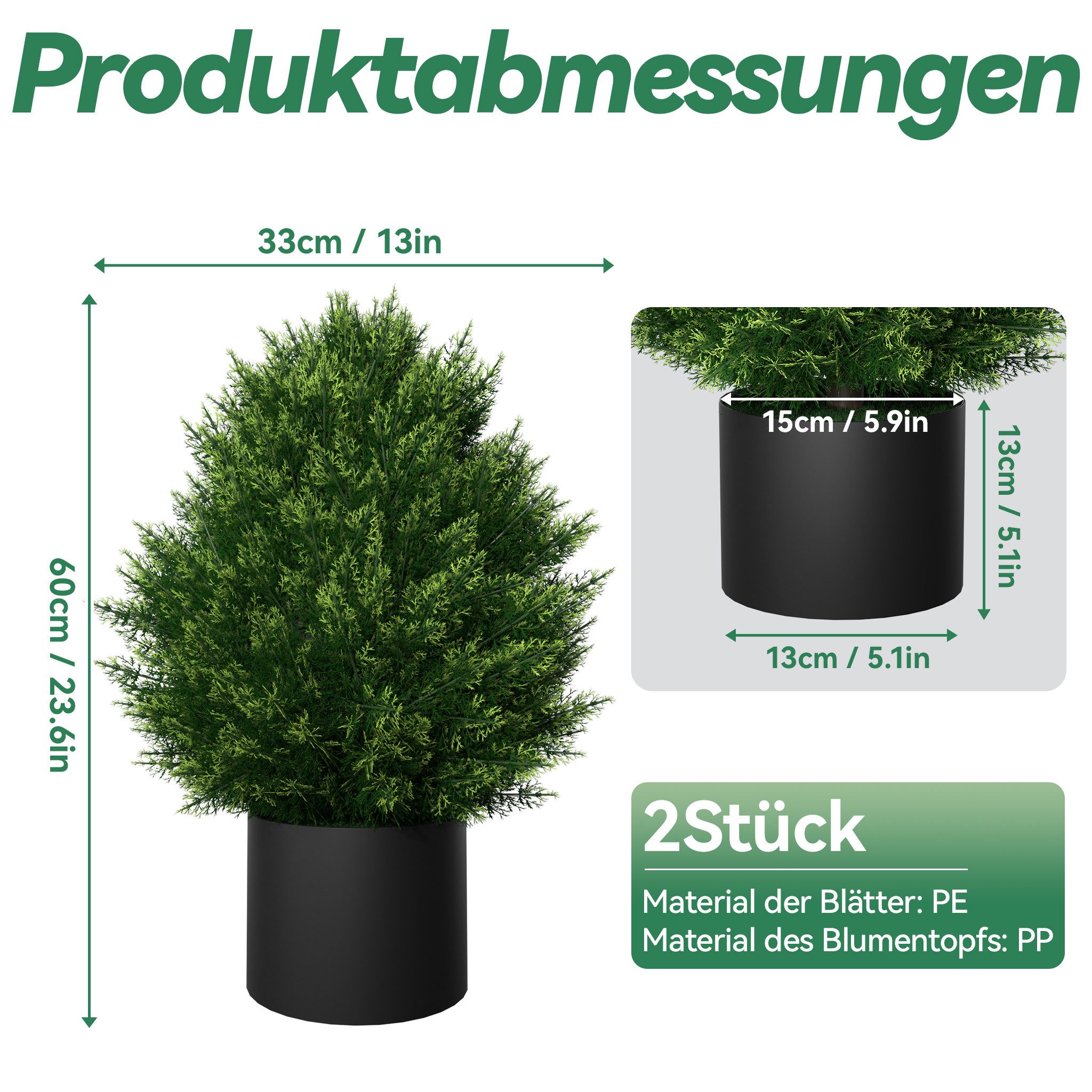 Kunstbaum Künstliche Buchsbaum 60cm Kunstpflanze Pflanzen wie echt mit Topf, FIVMEN, 2 Stuks Künstliche immergrüne Buchsbaum Künstlichkunstbaum