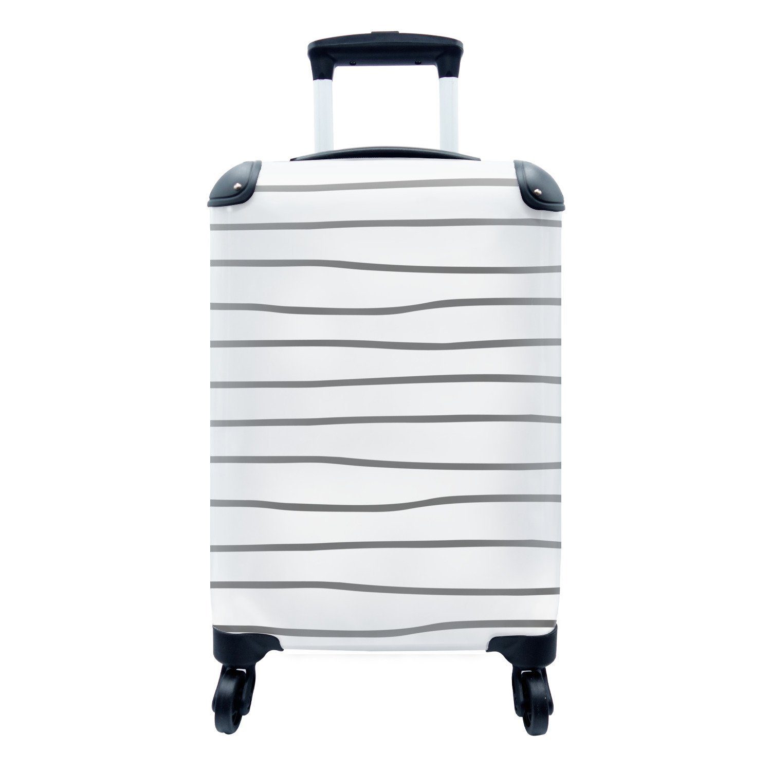 MuchoWow Handgepäckkoffer Schwarz - Weiß - Einfach - Muster, 4 Rollen, Reisetasche mit rollen, Handgepäck für Ferien, Trolley, Reisekoffer