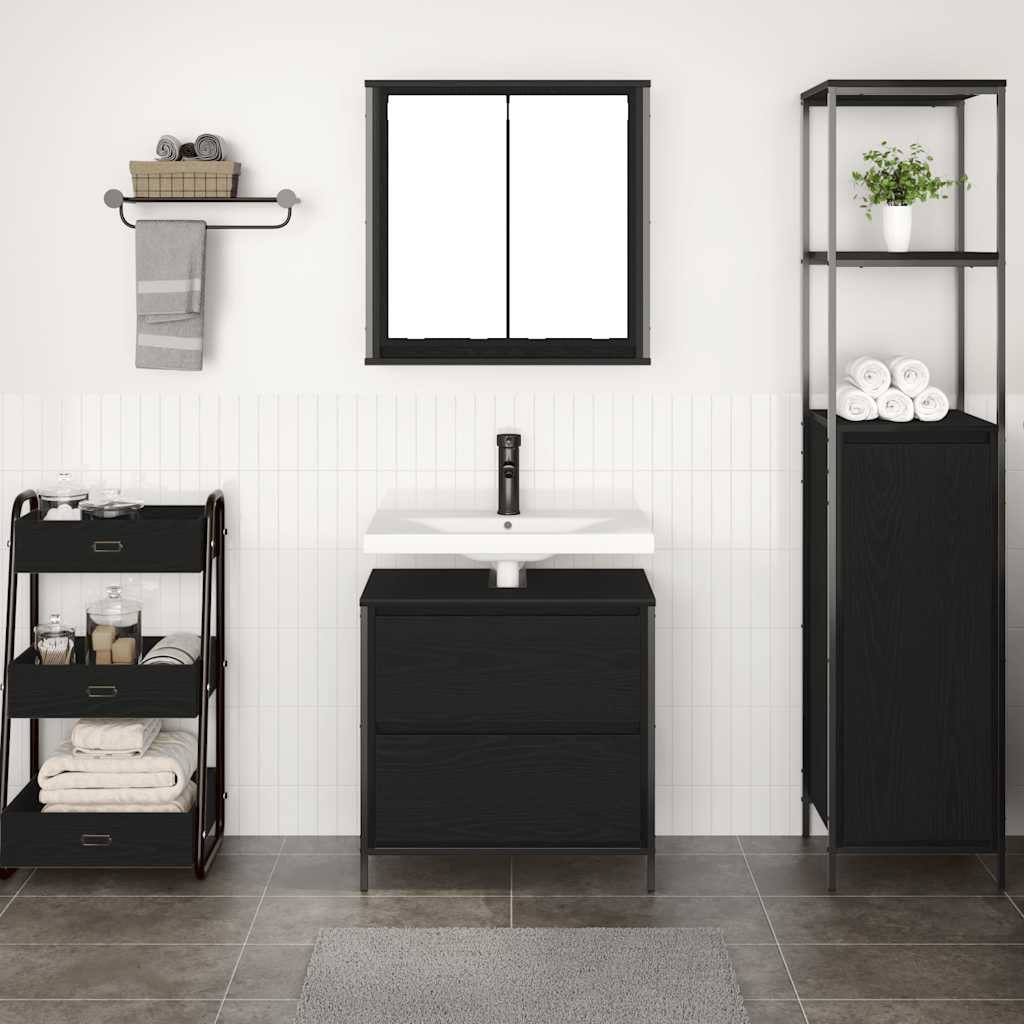 vidaXL Badezimmer-Set 2-tlg. Badmöbel-Set Schwarz Eichen-Optik günstig online kaufen