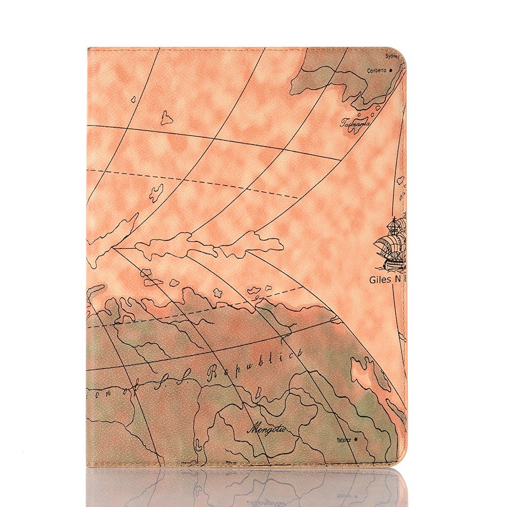 FroShop Tablet-Hülle Schutzhülle für Apple iPad Pro 12.9" 5. / 6. Generation 2021 2022, Hülle mit Stifthalter Tasche Etui Smart Case Weltkarte - Farbe BEIGE
