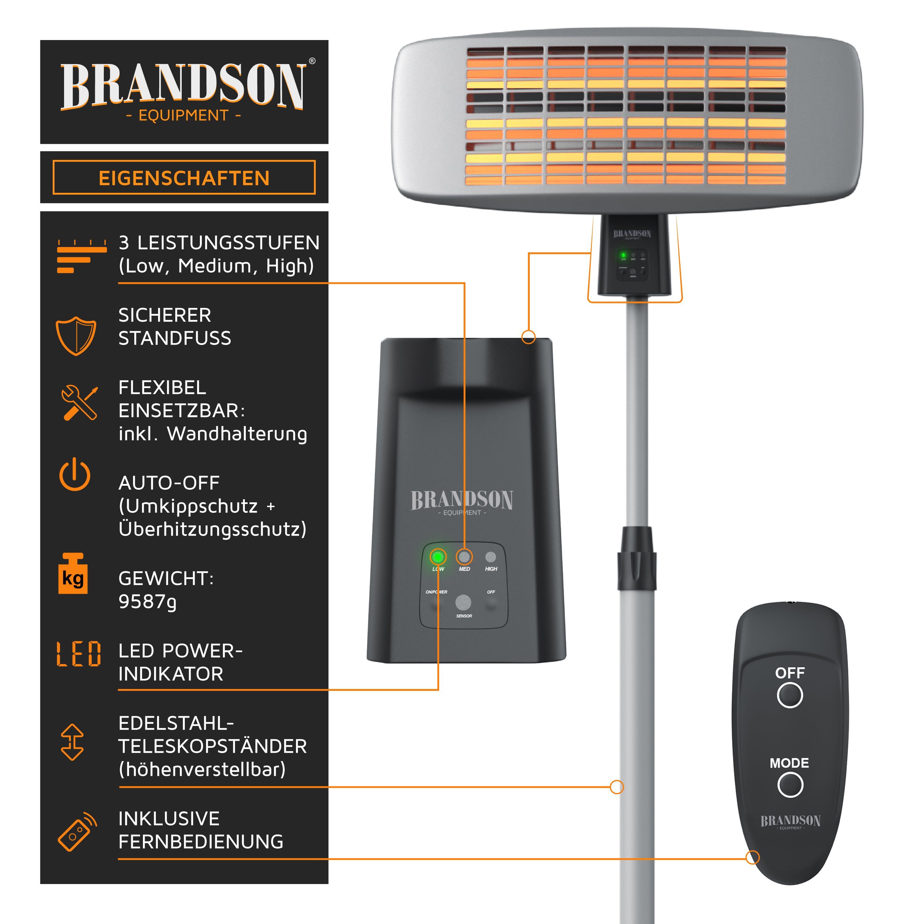 Brandson Heizstrahler, 1800 W, Wärmelampe Terrassenheizstrahler Wickeltisch günstig online kaufen