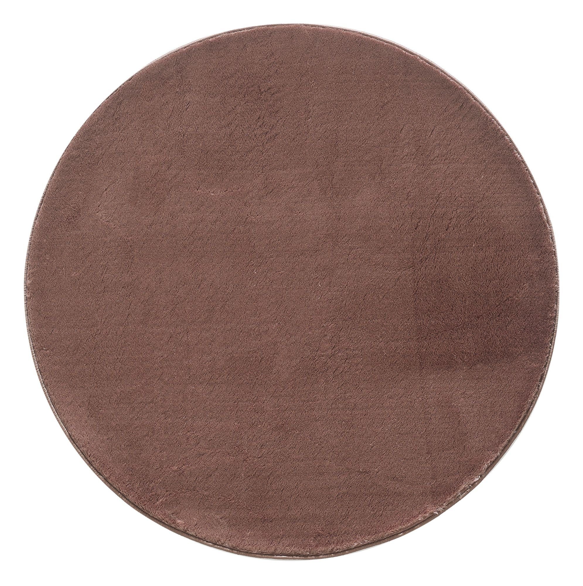 Fellteppich Unicolor - Einfarbig, Carpetsale24, Rund, Höhe: 25 mm, Teppich Rund Shaggy Wohnzimmer Einfarbig Plüsch Versch. Größen Farben Braun