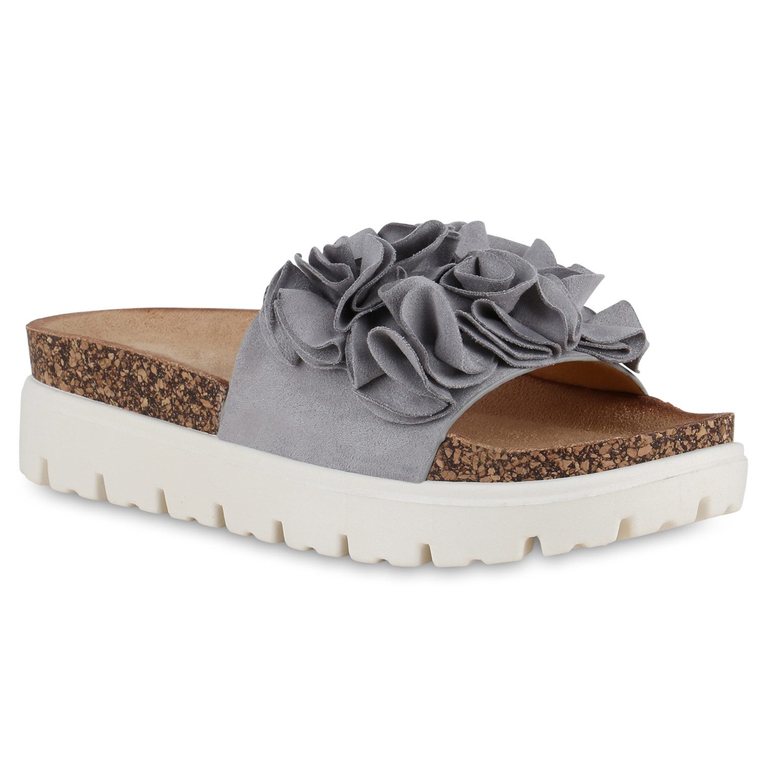 VAN HILL 841092 Sandalette Damen Pantoletten Sandaletten Korkoptik Volant P günstig online kaufen
