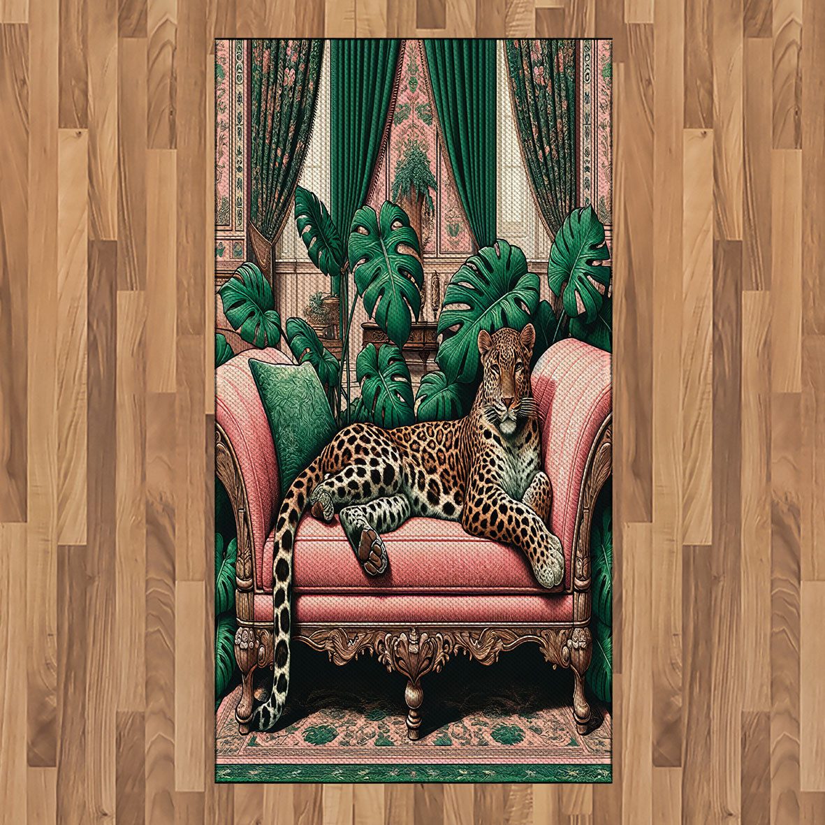 Teppich Flachgewebe Deko-Teppiche für das Wohn-,Schlaf-, und Essenszimmer, Abakuhaus, rechteckig, Leopard Boho Katzen Vibes