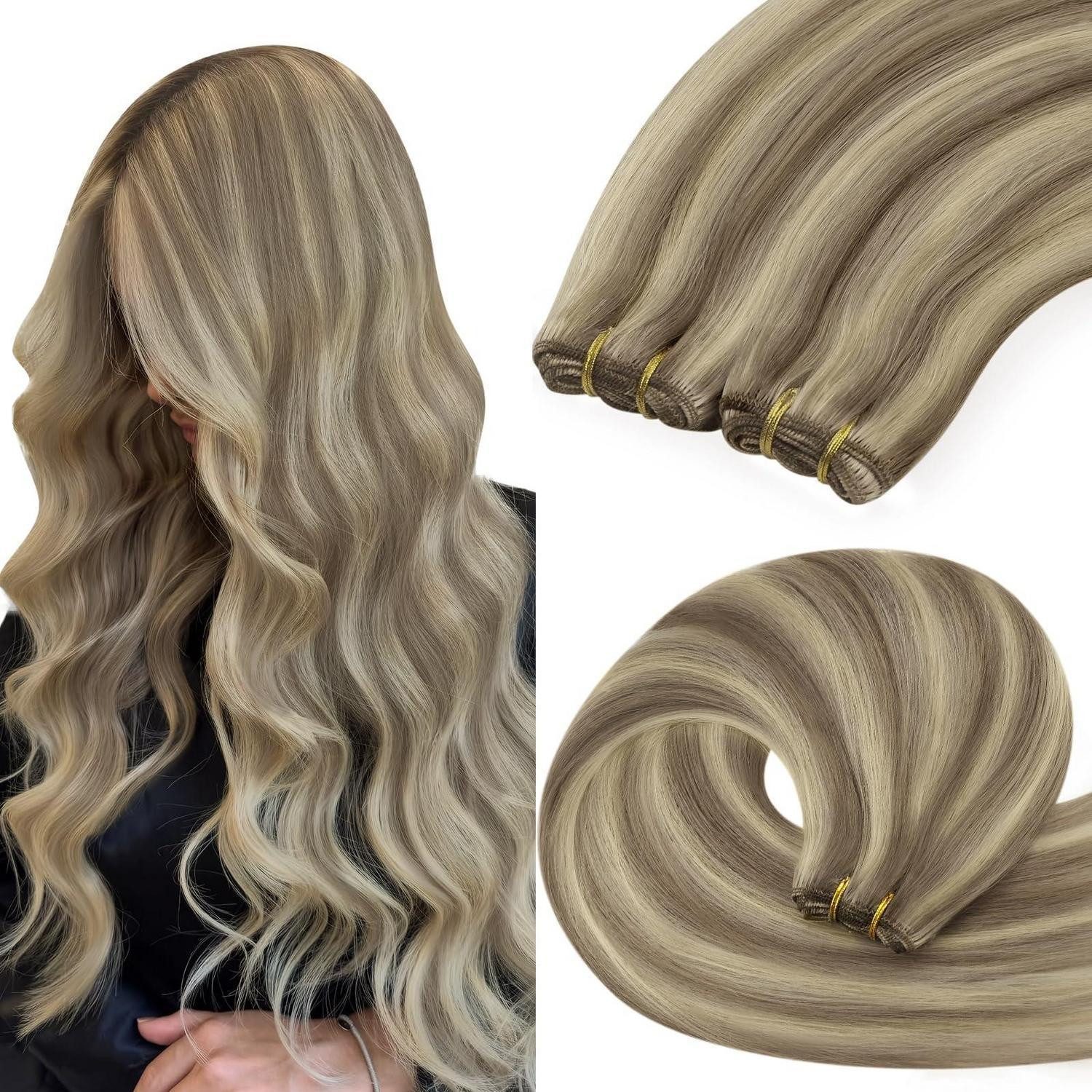 LuxusKollektion Echthaar-Extension Haarextension Echthaar Remy Weft Hellbraun 2-Weft-3-#P8A 60 50 cm