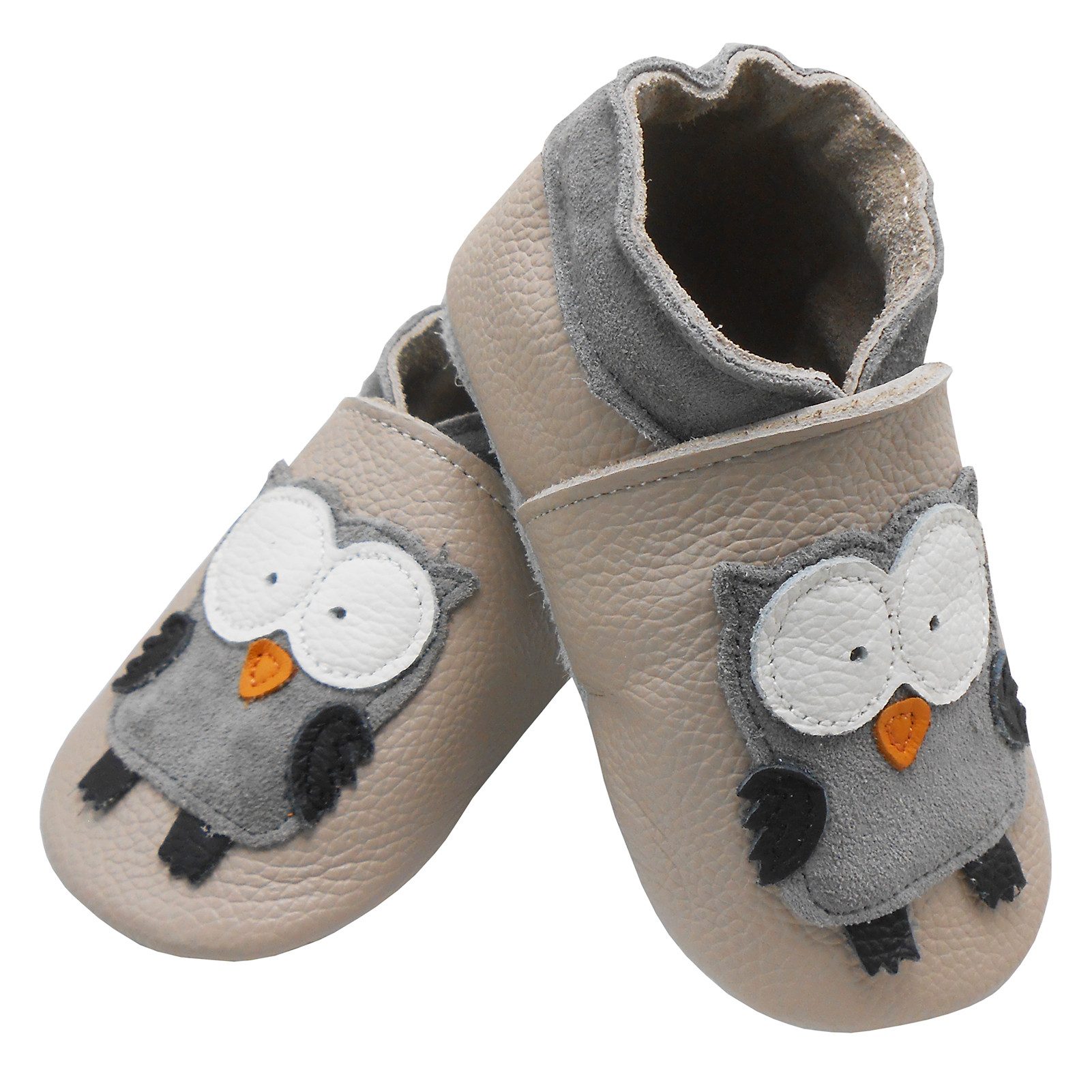 Bemesu Weiche Leder Пинетки  Baby Lauflernschuh Lederpuschen Eule beige Barfußschuh 100 % echtes Leder