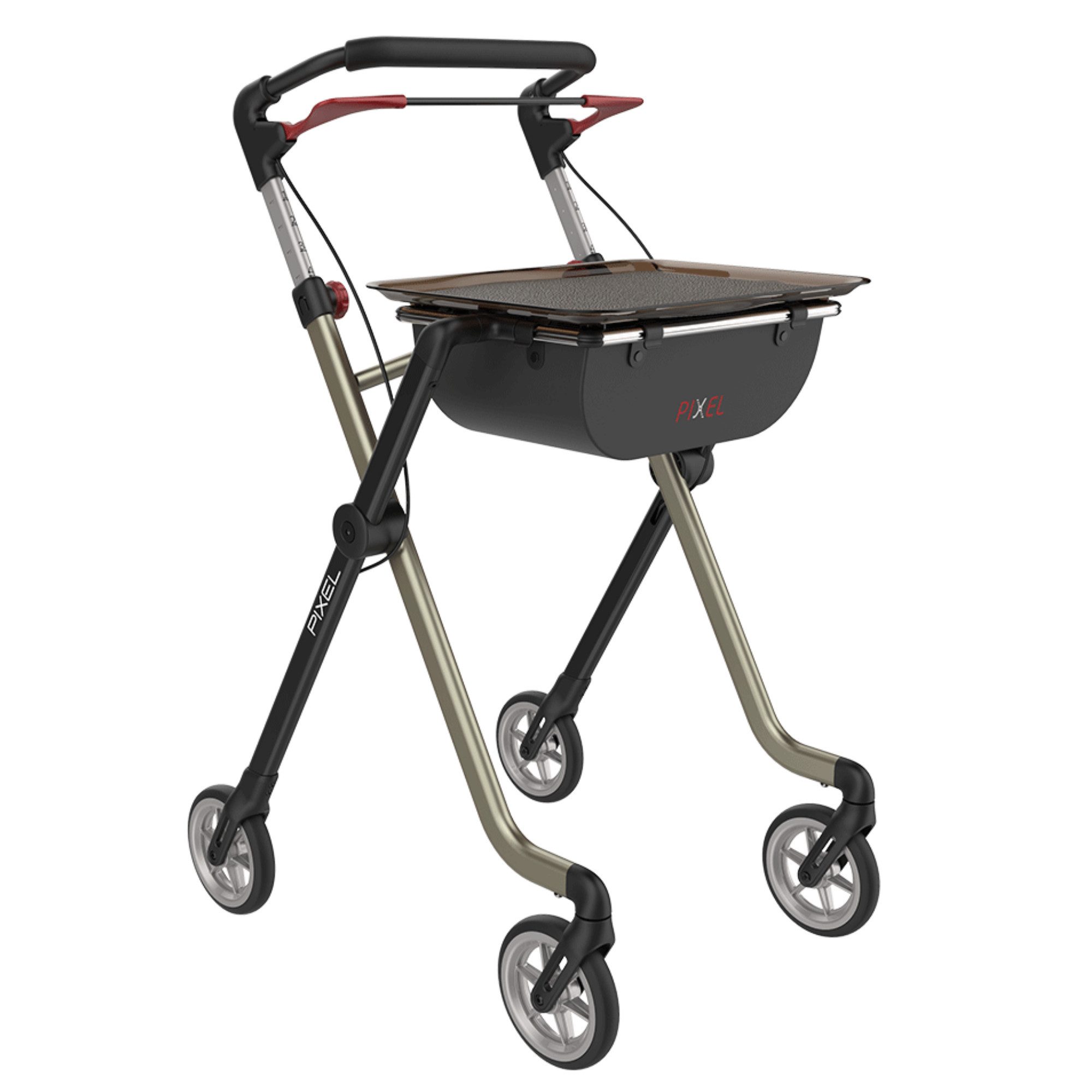 Rehasense Indoor-Rollator Pixel faltbarer Wohnungsrollator mit Tablett&Tasche, Inklusive Zubehör: Korb, Tablett