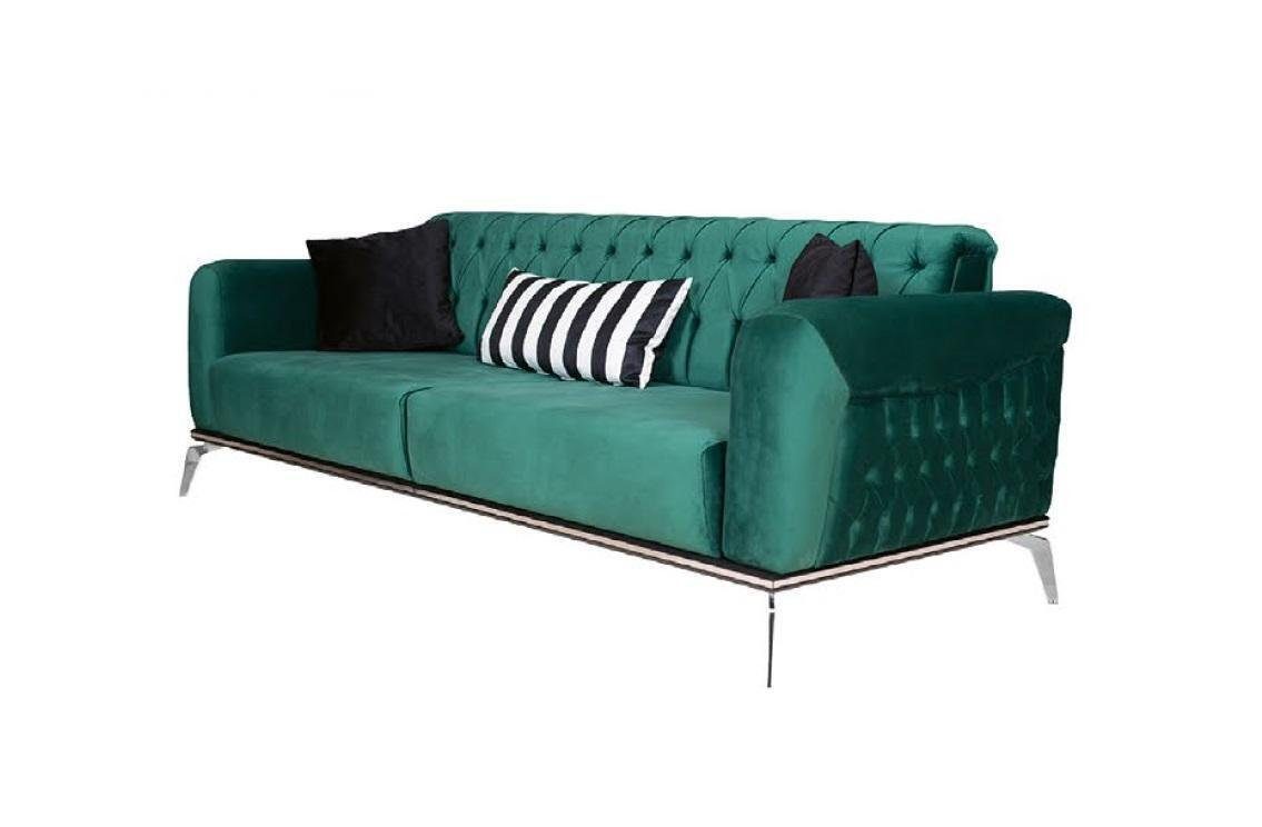 JVmoebel 3-Sitzer Designer Sofa 3-Sitzer Grün Chesterfield Stoffsofa Polstersofas, 1 Teile, Made in Europa