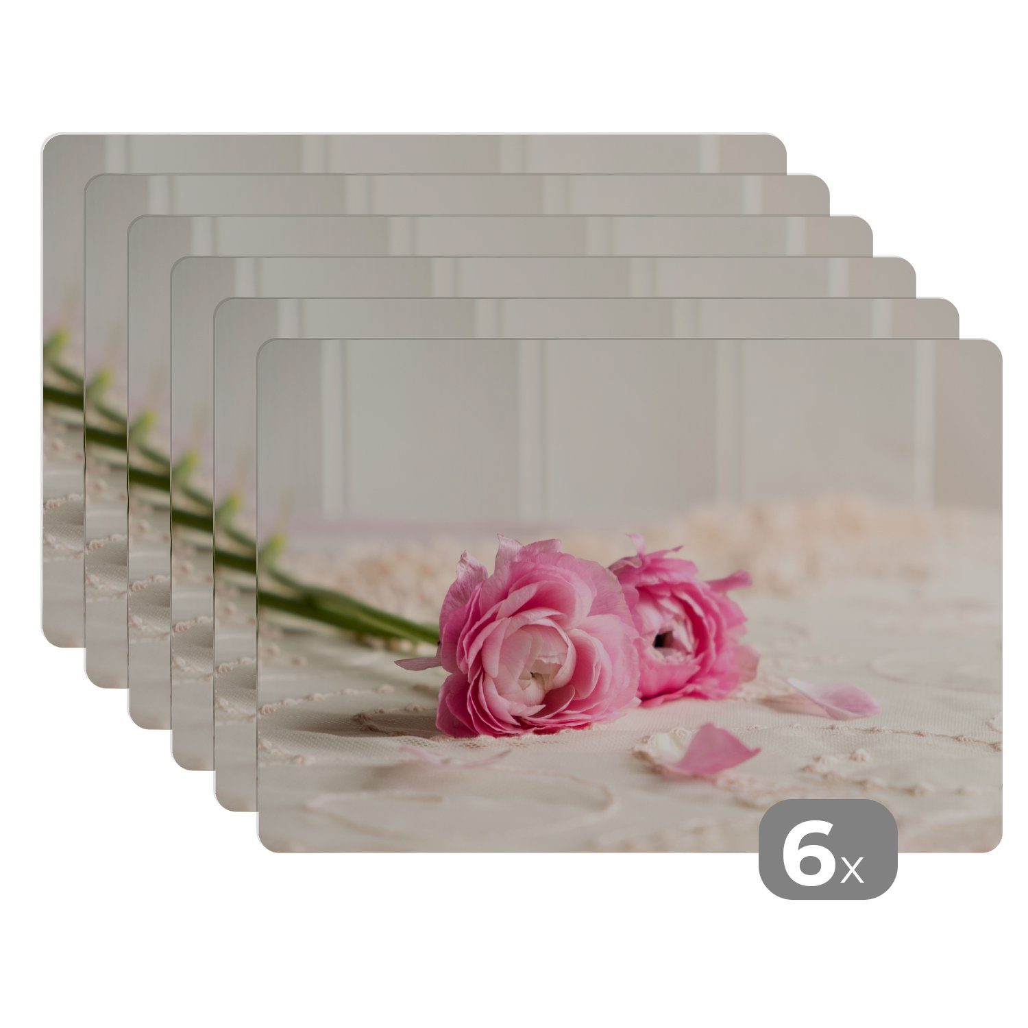 Platzset, Rosa Ranunkelblüten auf Platzset, einem MuchoWow, (6-St), Tischmatten, Platzdecken, Tisch, Schmutzabweisend Platzmatte
