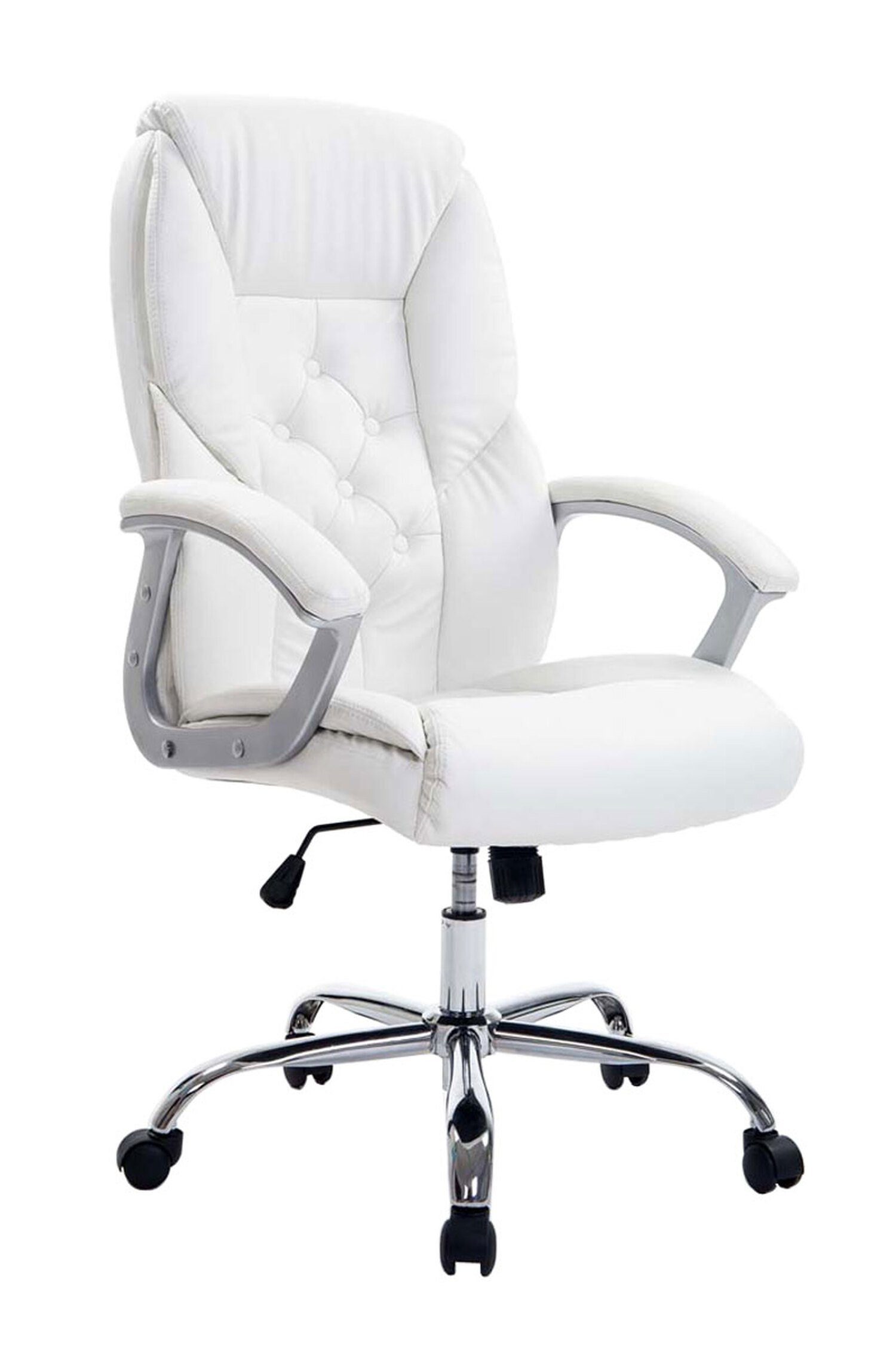 TPFLiving Bürostuhl Rhodos mit bequemer Rückenlehne - höhenverstellbar und 360° drehbar (Schreibtischstuhl, Drehstuhl, Chefsessel, Bürostuhl XXL), Gestell: Metall chrom - Sitz: Kunstleder weiß