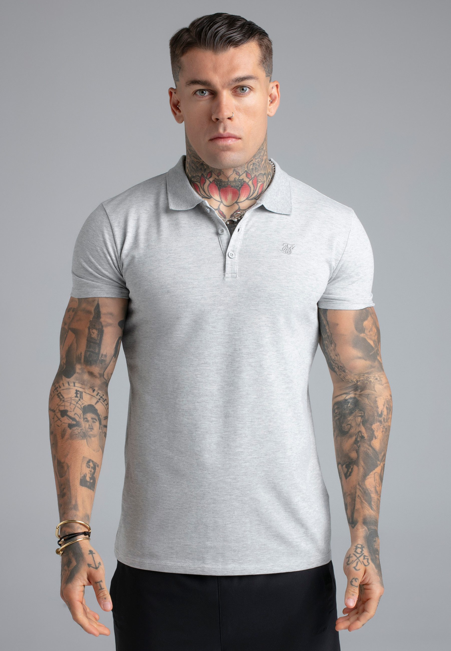 T-Shirt SikSilk Herren Grau Meliert Polo T-Shirt