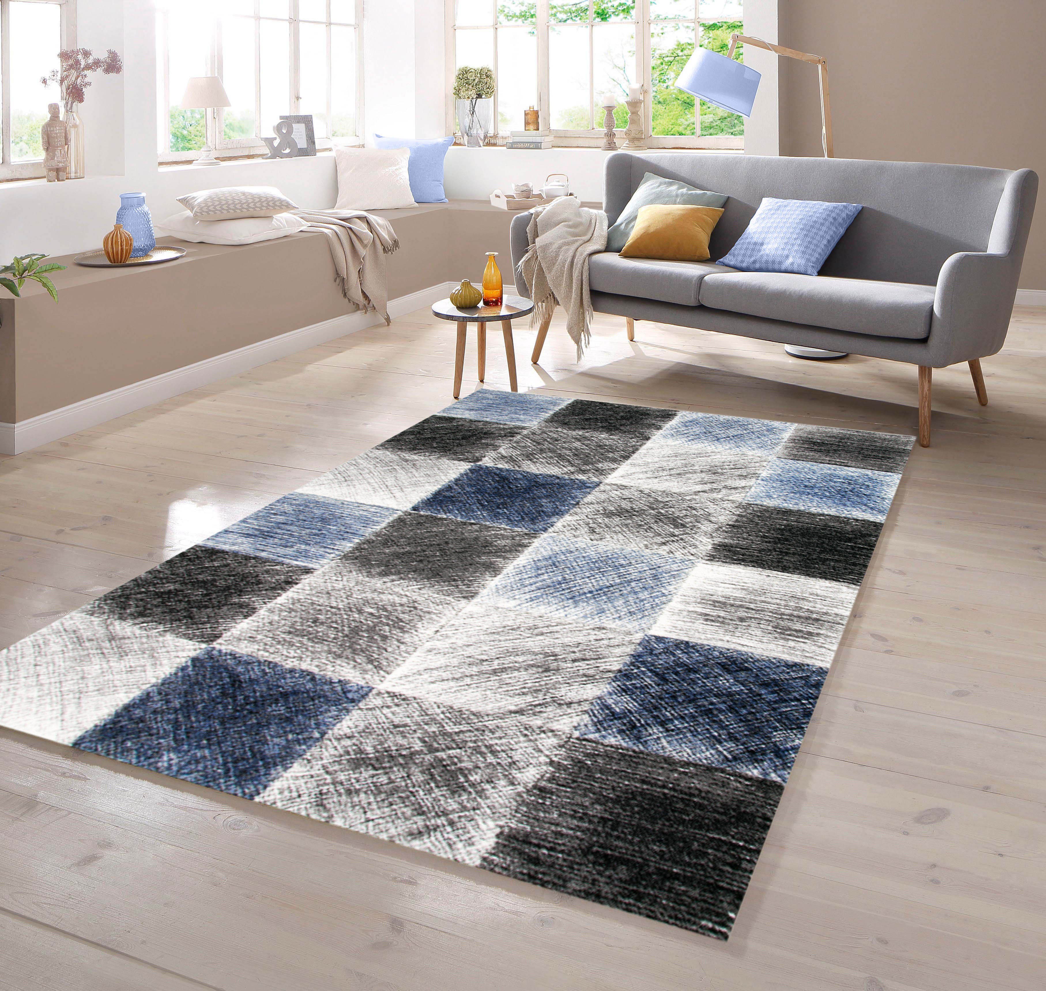 TeppichHome24 Teppich Designer Teppich in Blau Grau Schwarz, rechteckig