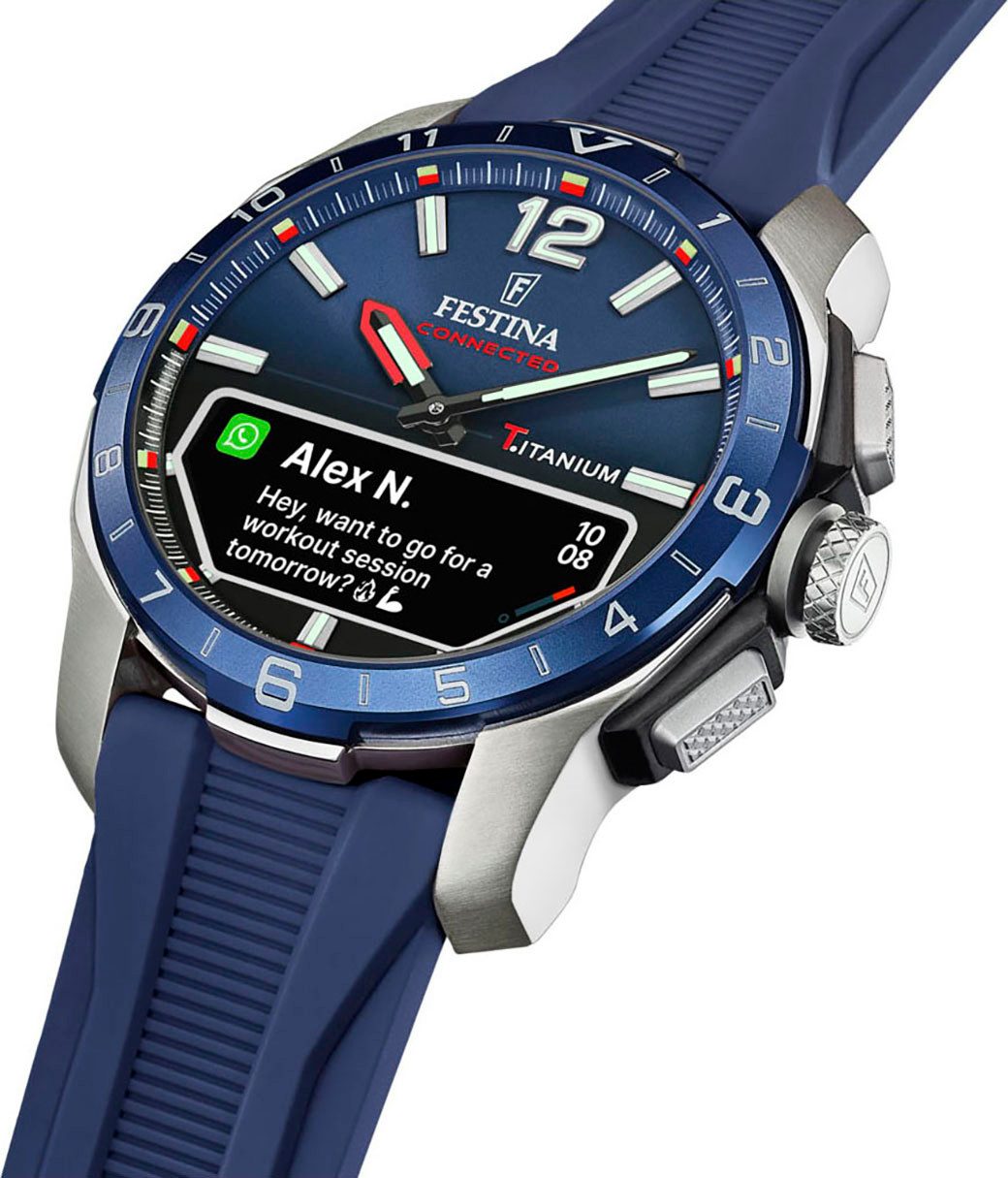 Festina Connected D Smartwatch, Armbanduhr, Herrenuhr, Titan, Silikonarmband