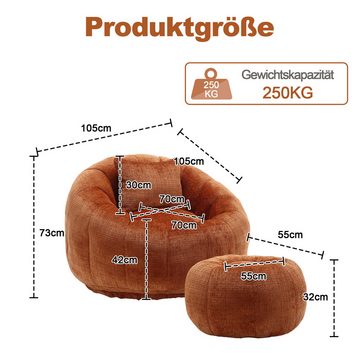 Flieks Sitzsack (Set, 3 St., mit 1 Hocker & 1 Kissen), Bean Bag 360° drehbar Lounge Sitzhocker Relax-Sessel Gamingstuhl