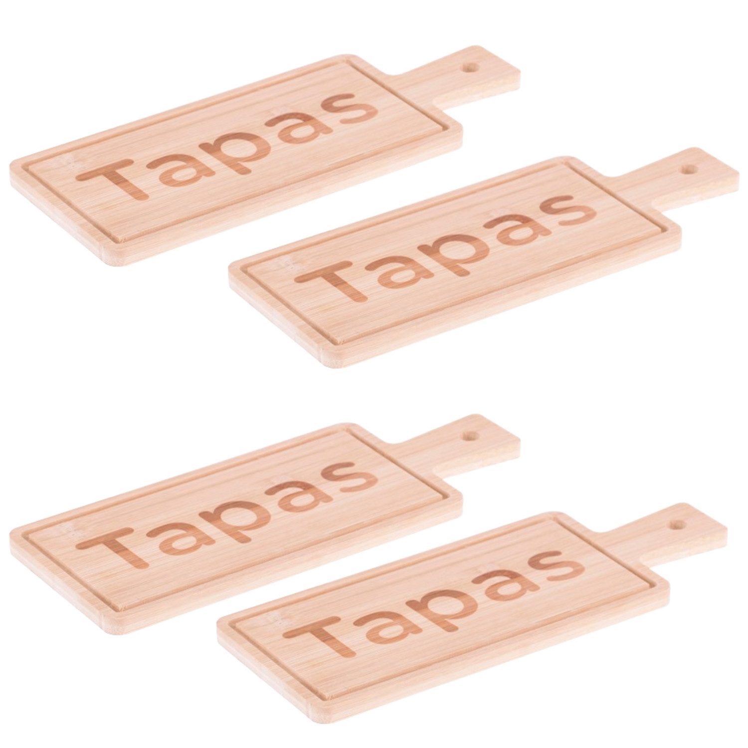 Marrakesch Orient & Mediterran Interior Servierbrett 4er Set Bambus Tapas Snack Platte Brett zum Servieren Bako, Holz, (4-St), Handarbeit