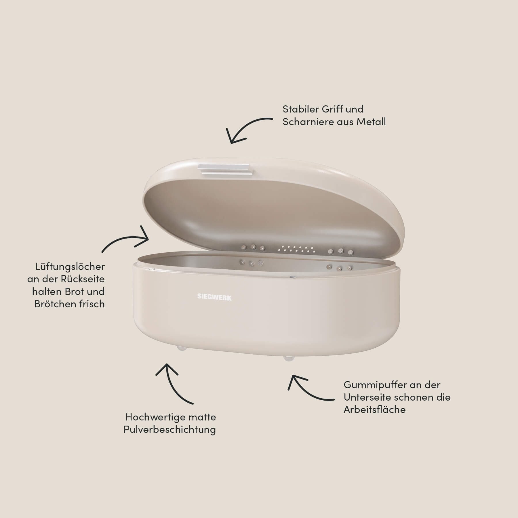 SIEGWERK Brotkasten SIEGWERK - PANEA M aus Metall hochwertig & langlebig, Stahlblech pulverbeschichtet