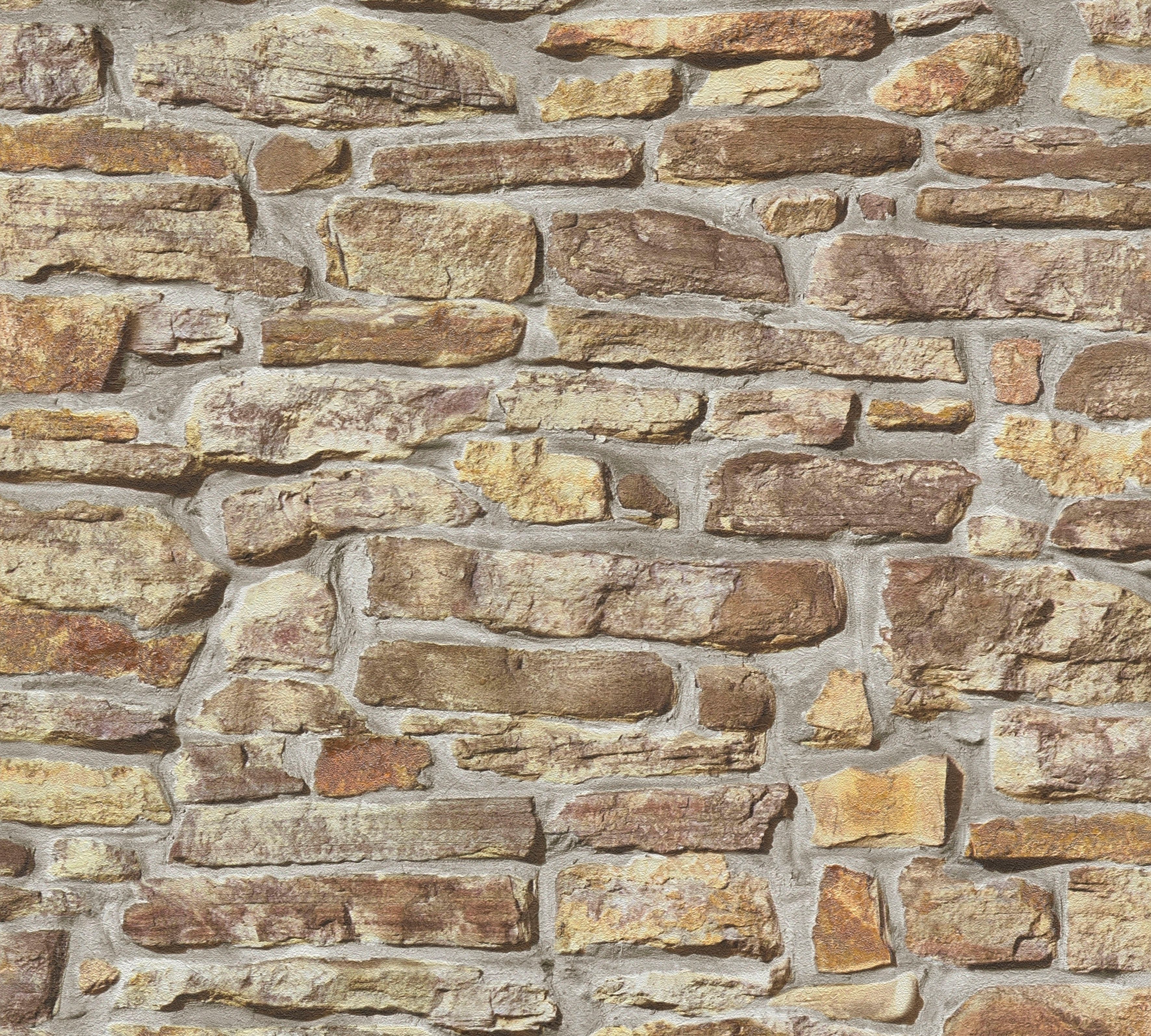 A.S. Création Vliestapete Bricks & leicht beige/gelb/braun matt, Stein, (1 strukturiert, St) Stones