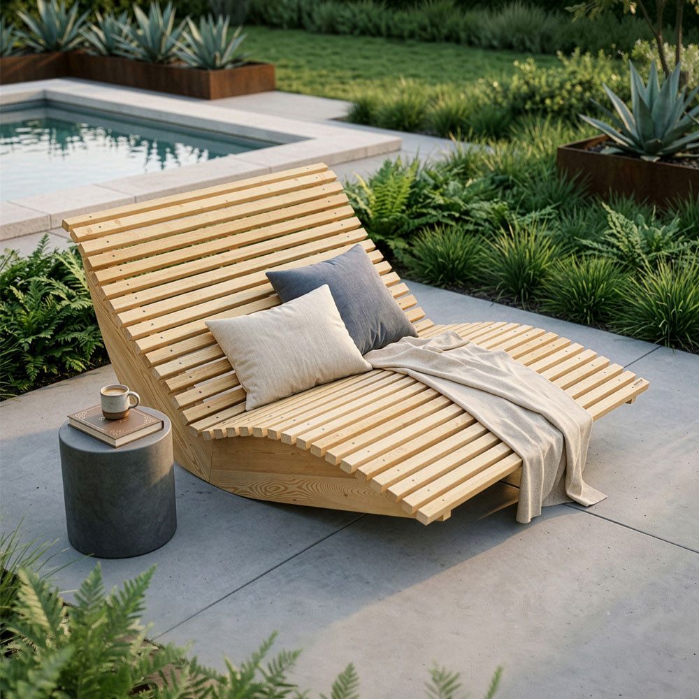 HOME DELUXE Gartenliege Wellenholzliege WOLGA - Größenauswahl, Wellenbank, Waldsofa, Relaxsofa, Sonnenliege