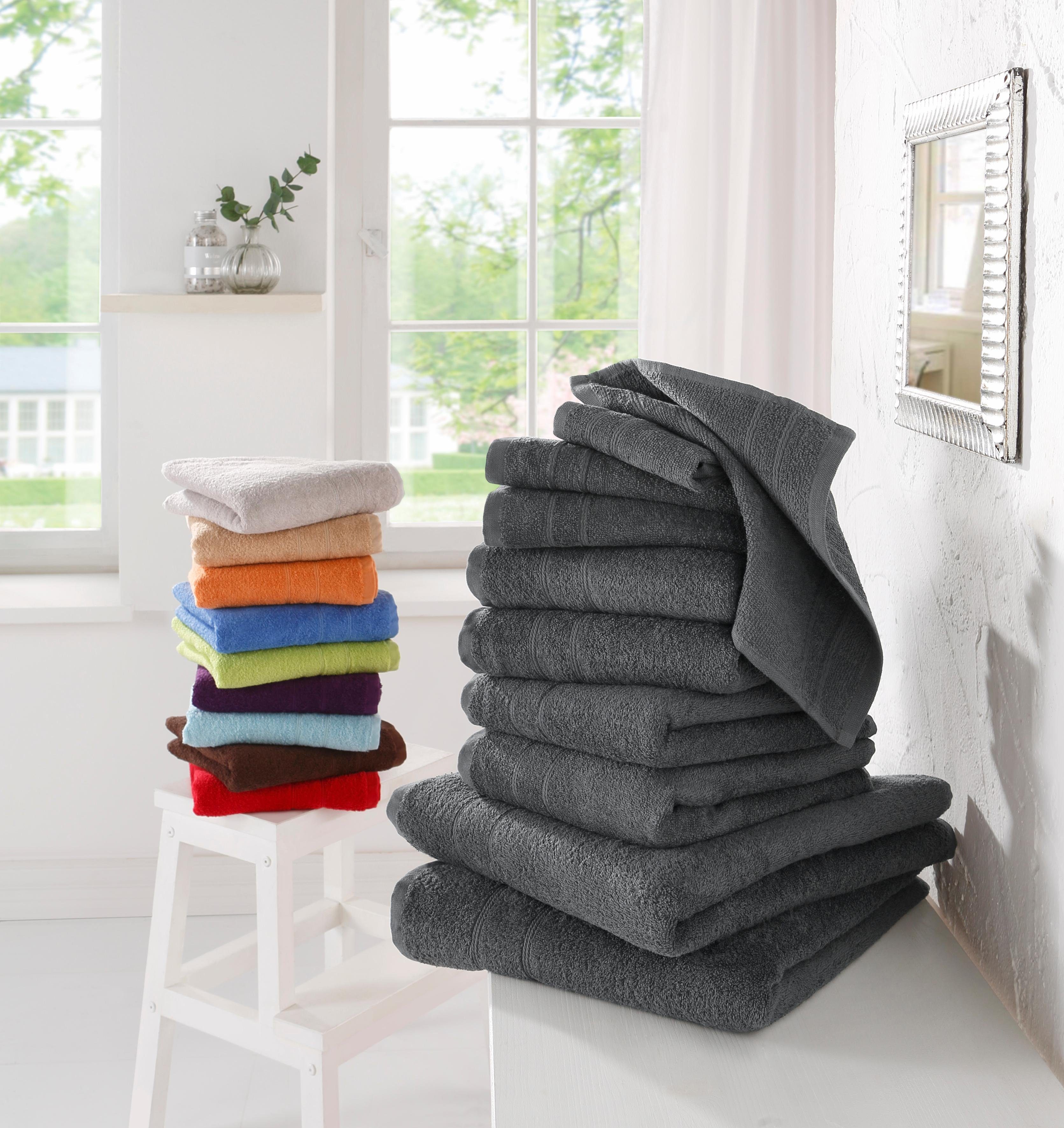 OTTO home Handtuch Set Inga, Duschtücher, Handtücher, Gästetücher, Seiftücher, Walkfrottier (10-St), Handtücher mit feiner Bordüre, 100% Baumwolle, einfarbig, weich
