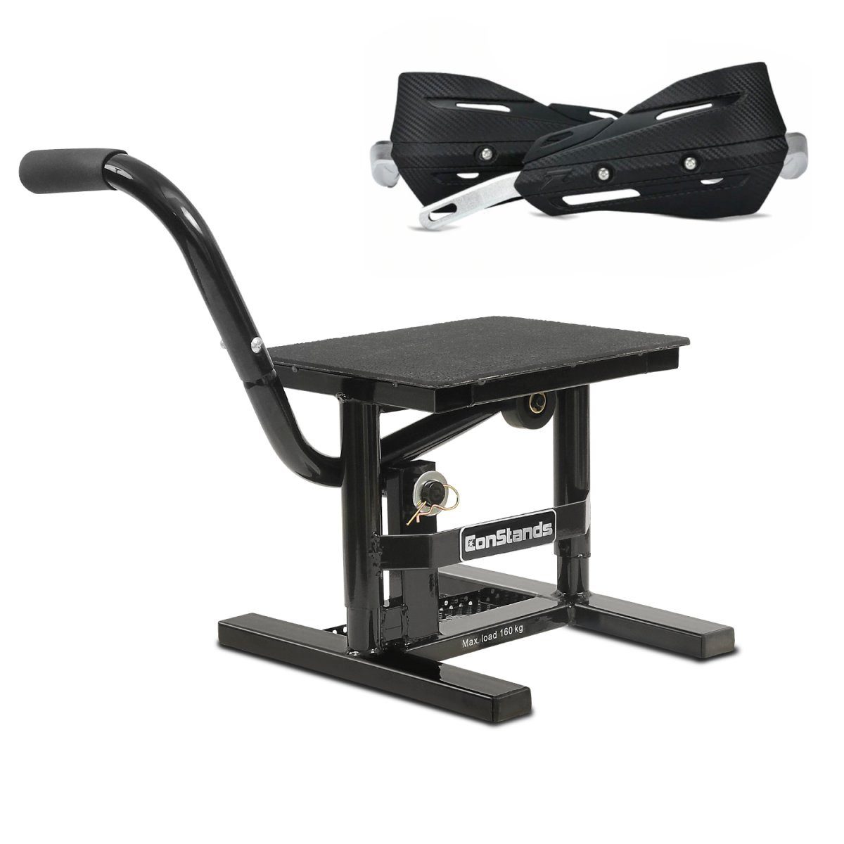 ConStands Motorradheber Set Motorradständer Crosslift M + Handprotektoren XD4 carbon