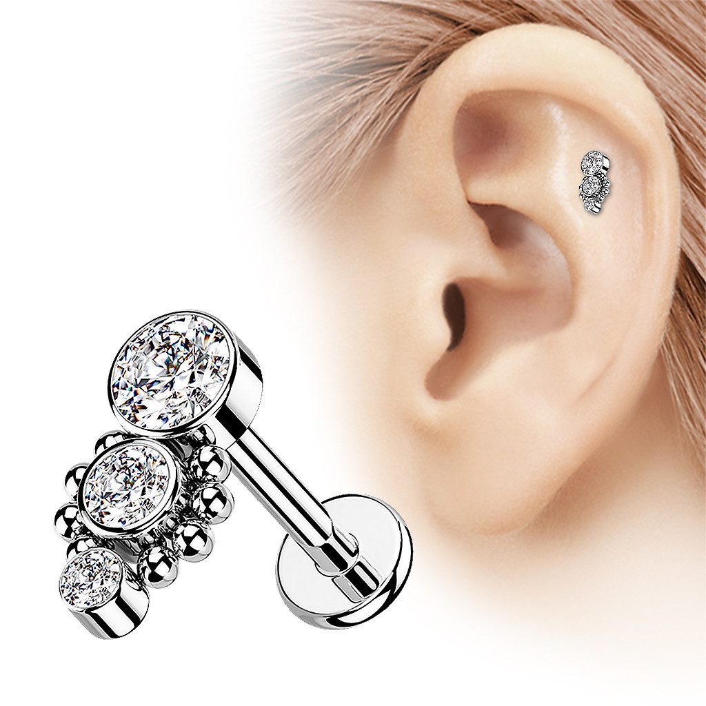 Taffstyle Piercing-Set Piercing Stecker drei Kristalle aus Chirurgenstahl f günstig online kaufen