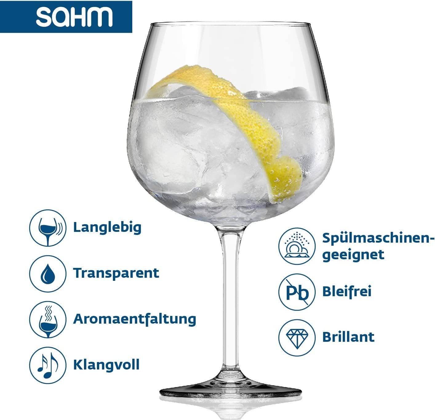 SAHM Cocktailglas Sahm Bauchiges Gin Gläser Set (6 STK) - Große Ballon Gläser, 6-tlg., Edles Glas, 100% recyclebar.
