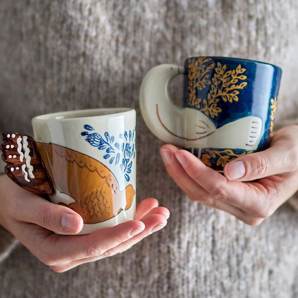 Bloomingville Tasse Hezha Tasse aus Steingut natur, Höhe 9cm