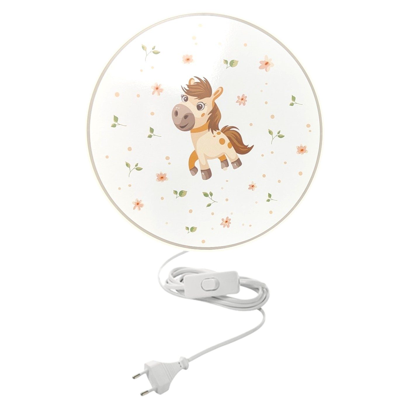 niermann Wandleuchte Kinderlampe mit Motiv "Pony Paula", Kinderzimmer, ohne Leuchtmittel, bruchsicheres Gehäuse, Schalter im Anschlusskabel, Made in Germany