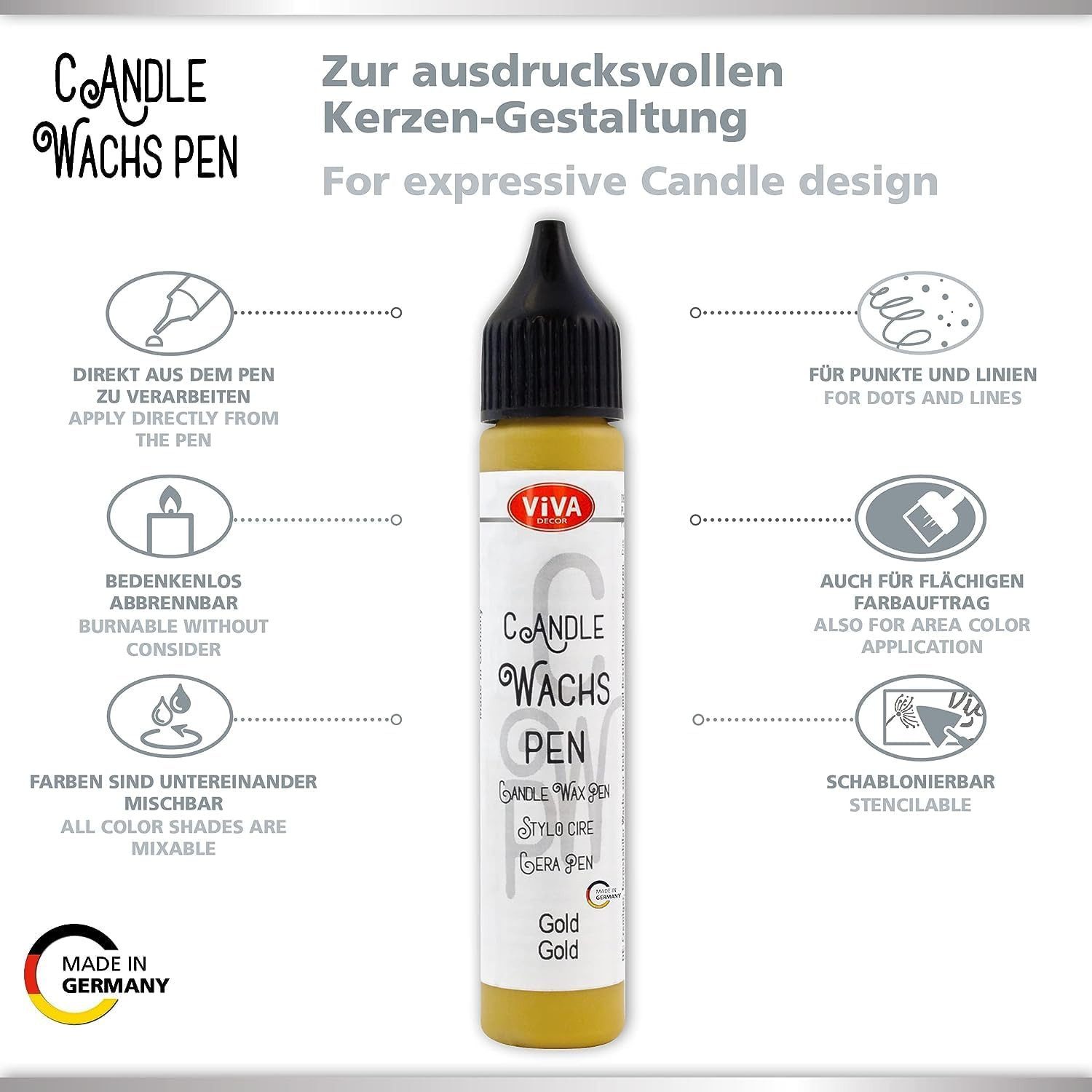 LM-Kreativ Kerzenmalfarbe Wachs Pen Set Classic Queen – 4 Farben je 28 ml, Kerzenstifte-Set, deckend, mischbar, feine Spitze