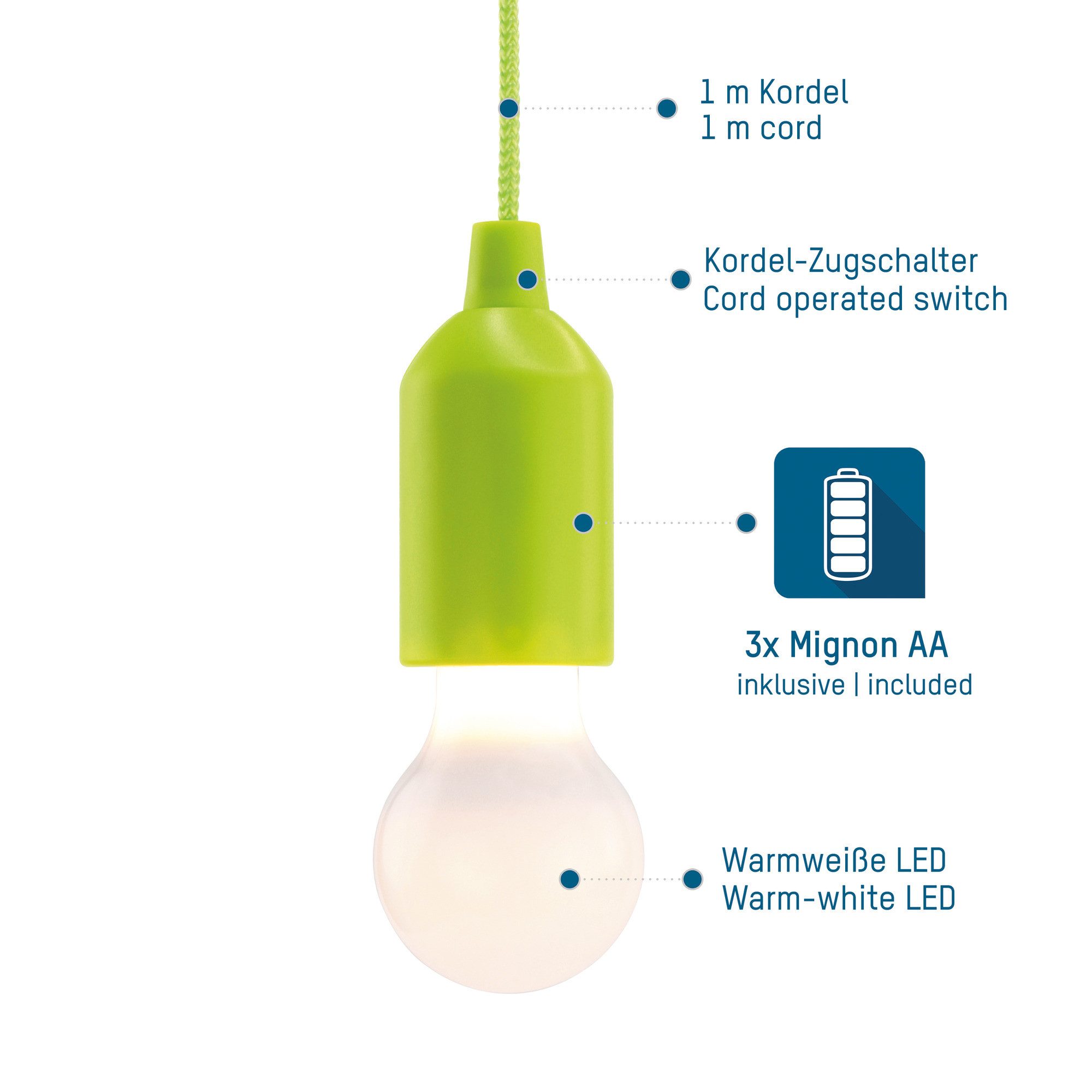 HyCell LED Gartenleuchte Pull-Light mit Zugschalter - Warmweiß LED mit 22 Stunden Leuchtdauer, LED
