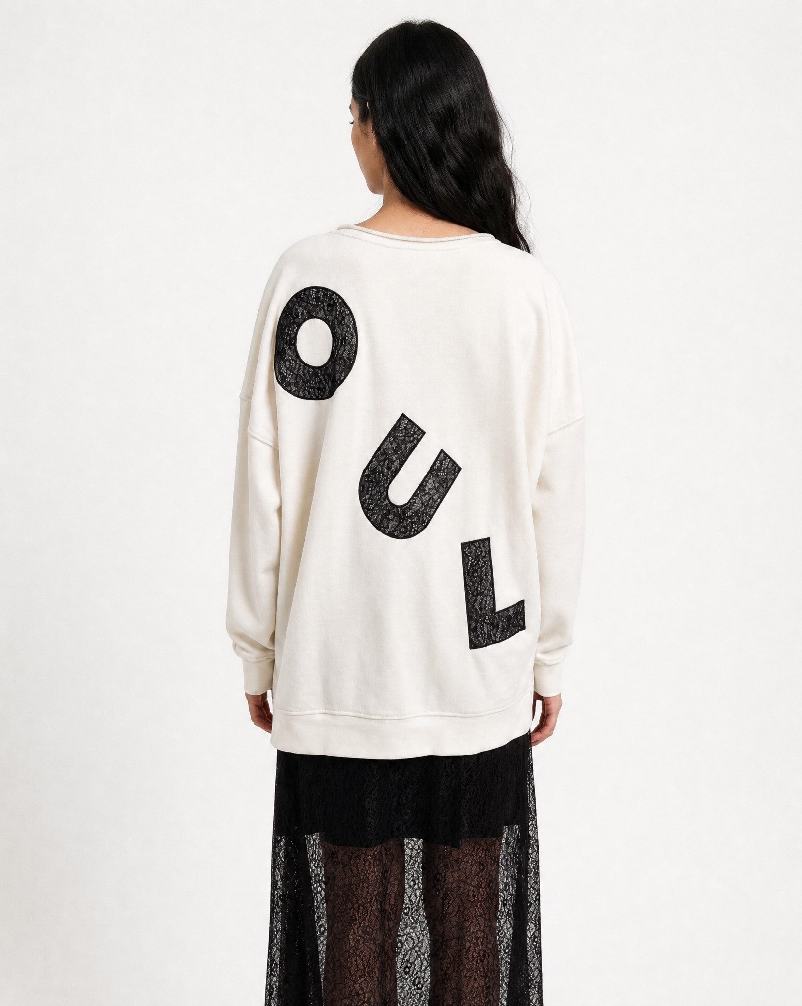 Smith & Soul Longsweatshirt mit kontrastfarbener Spitze, oversize – Bild 3 von 5