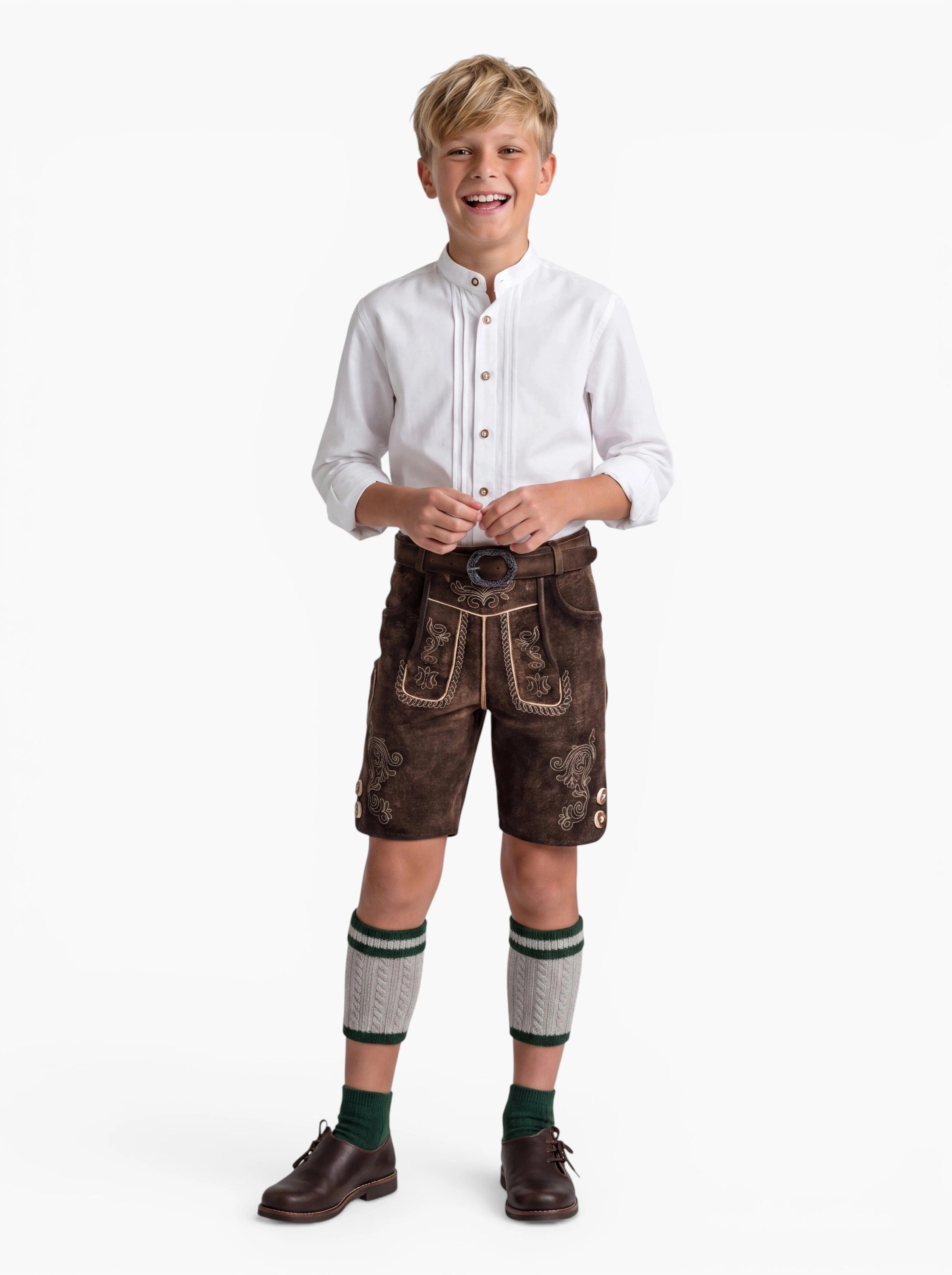 Nübler Trachtenlederhose Kinderlederhose kurz Adam in Dunkelbraun von Nübler