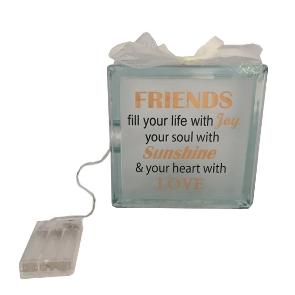MystiCalls LED-Dekofigur Glasbaustein Friends Glas Bild Bilderrahmen Freunde mit LED Geschenk (1 St), Integrierte Lichterkette