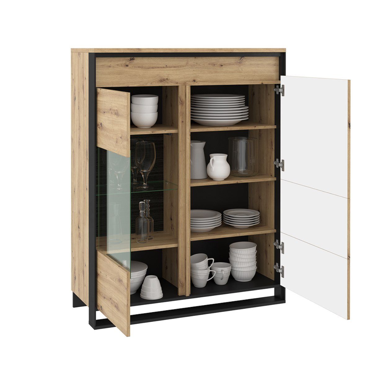 Compleo Vitrine LIMA, Standvitrine mit Glasregale, Moderne Schrank mit 2 Türen