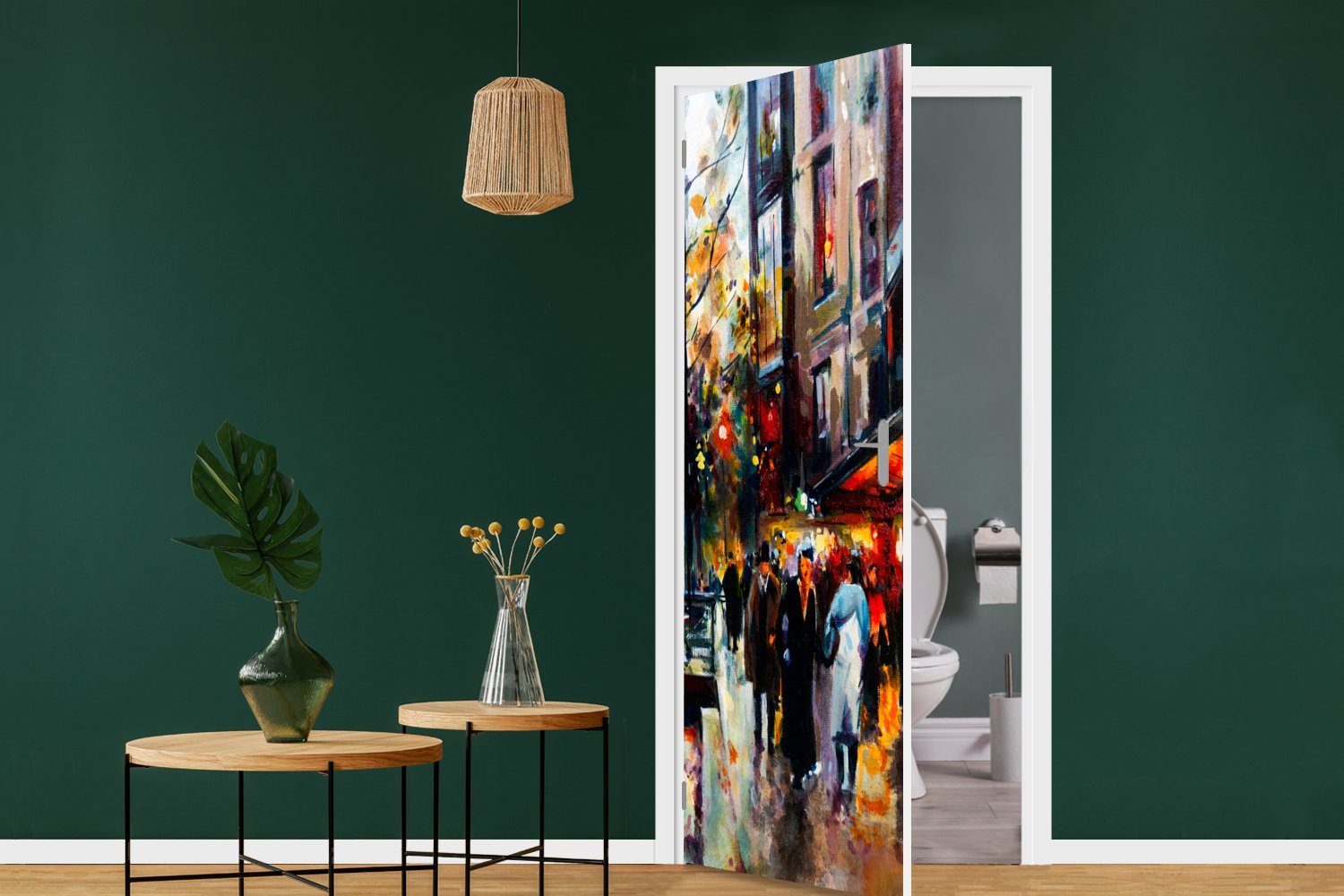 Türaufkleber, St), Gemälde Matt, für 75x205 MuchoWow Tür, bedruckt, Türtapete Öl, cm - (1 Stadt - Fototapete