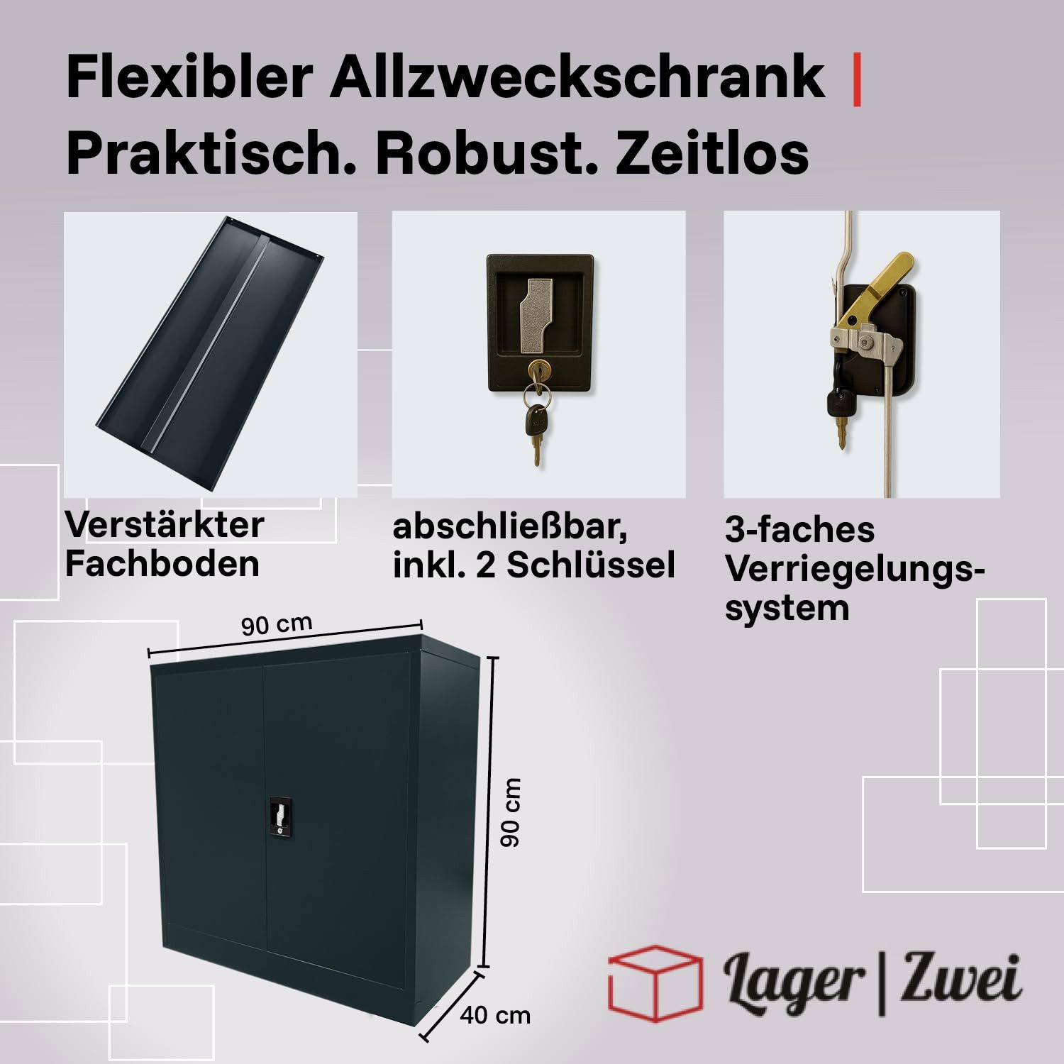 LagerZwei Aktenschrank Stahlschrank 90 x 90 x 40 cm abschließbar