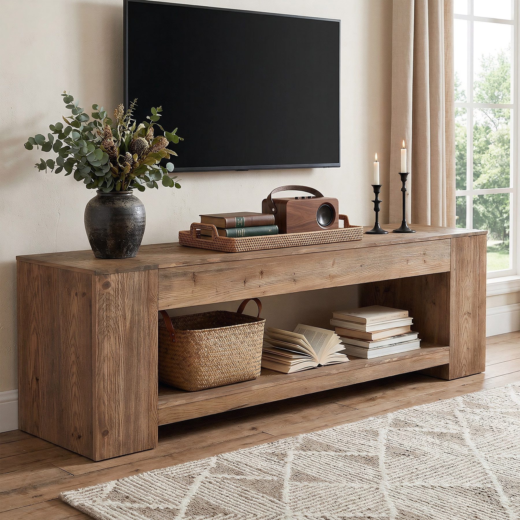 Tribesigns TV-Schrank 160 cm TV-Möbel aus Massivholz für Fernseher bis 190 cm im Landhausstil für Wohnzimmer