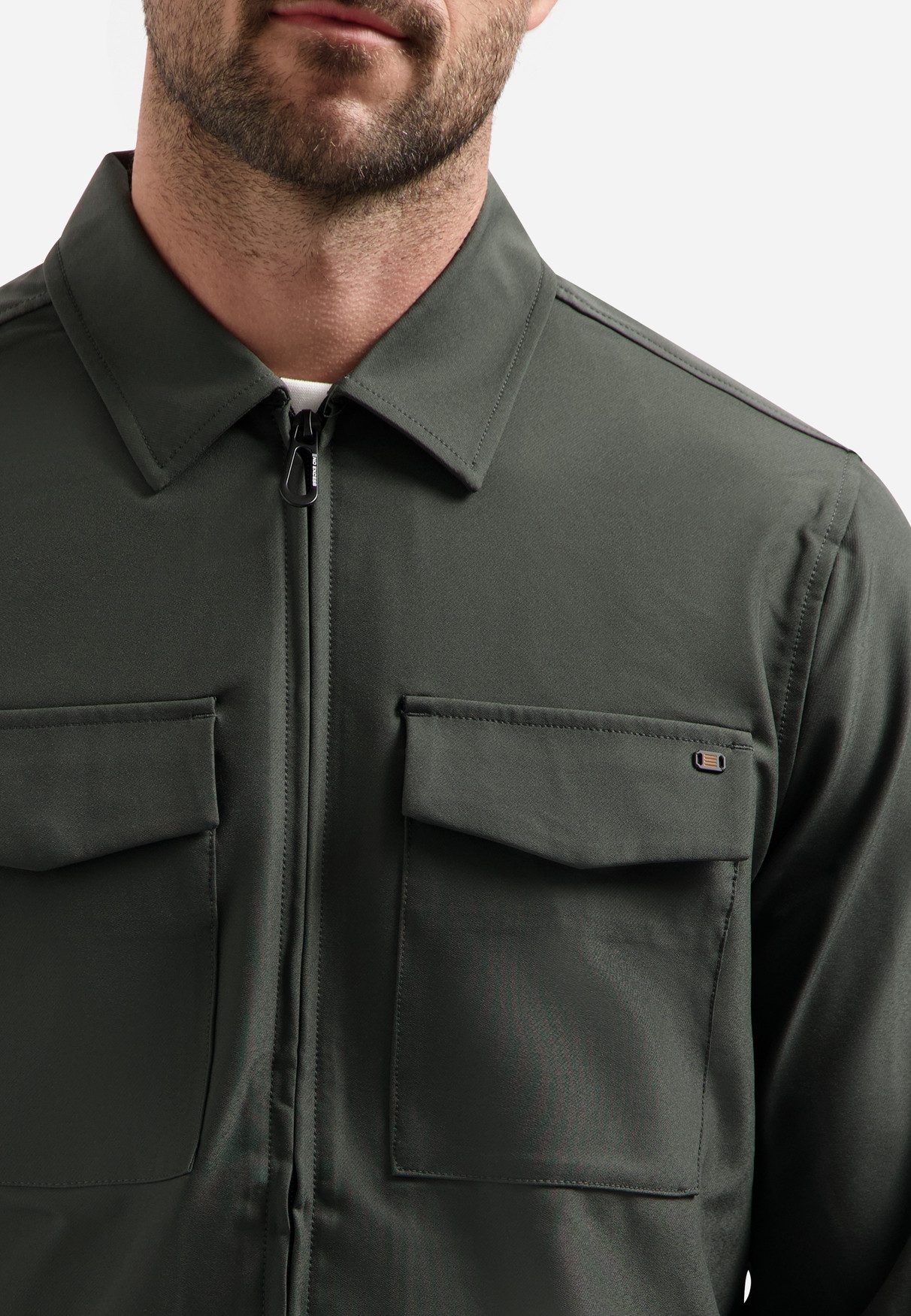 NO EXCESS Langarmhemd Overshirt Full Zipper Stretch Sedoc