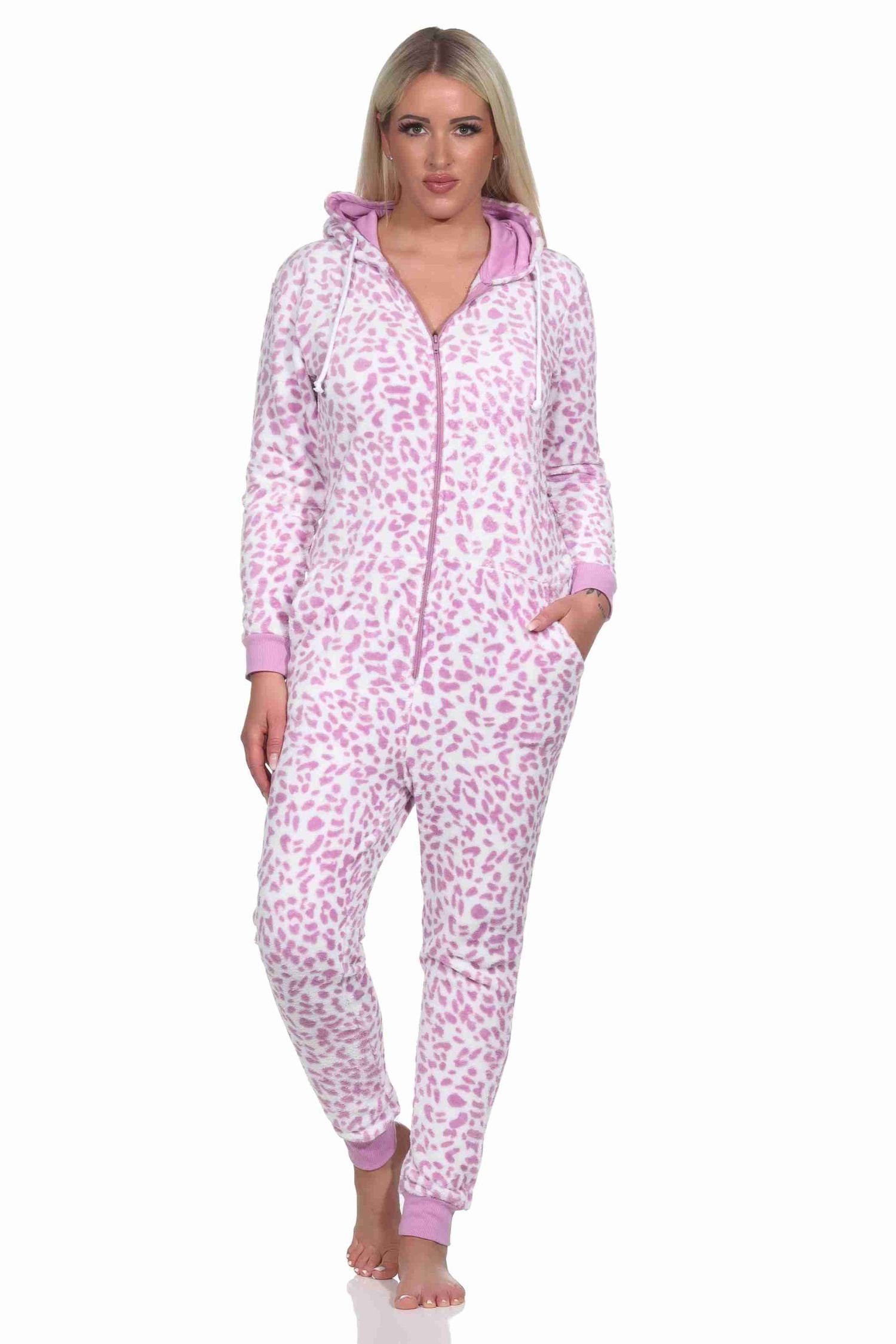 Normann Pyjama Jumpsuit pink Schlafanzug Coralfleece Damen Einteiler Overall aus